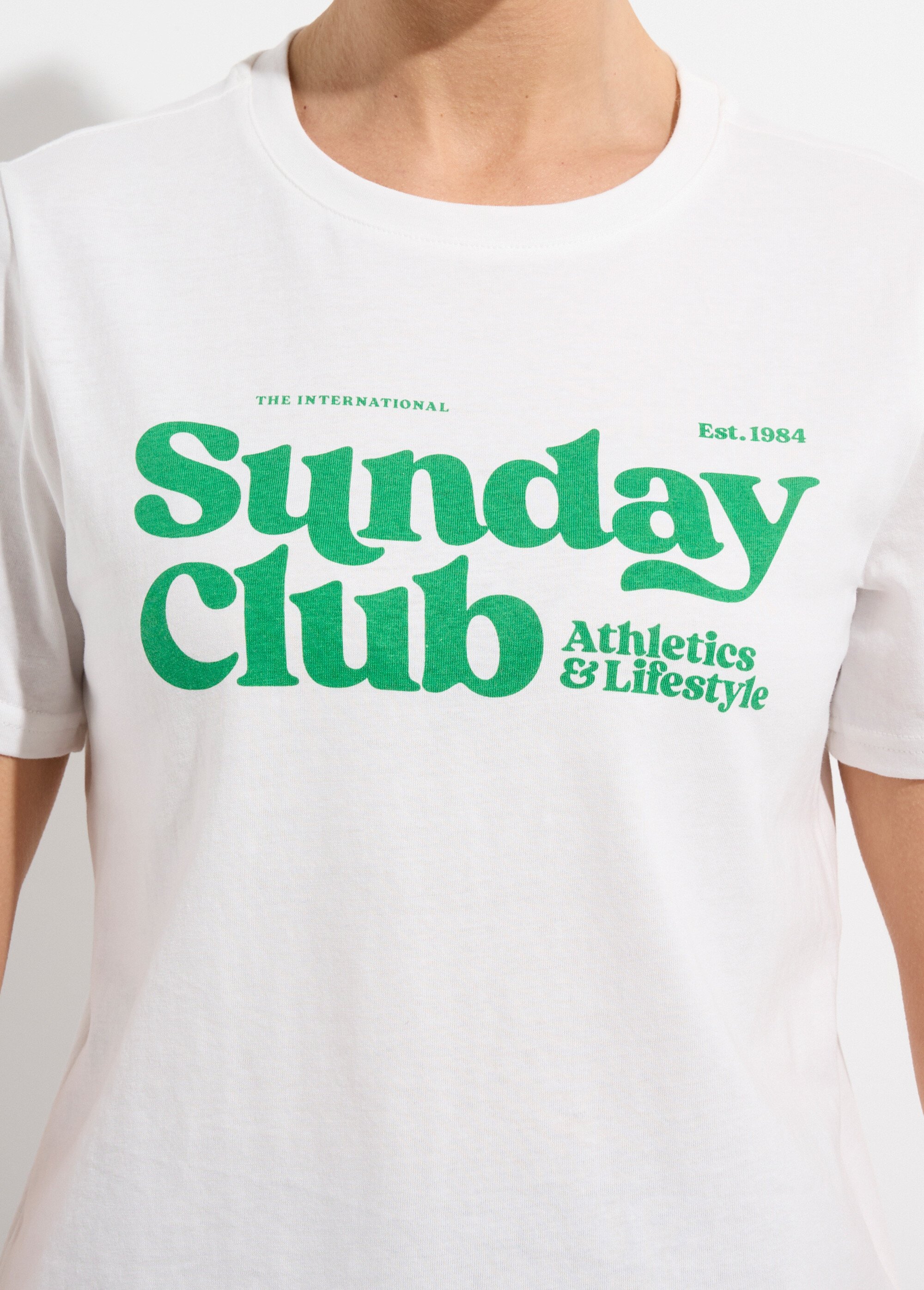 T-shirt blanc inscription Sunday Club Femme Blanc IA-M1300 DE1