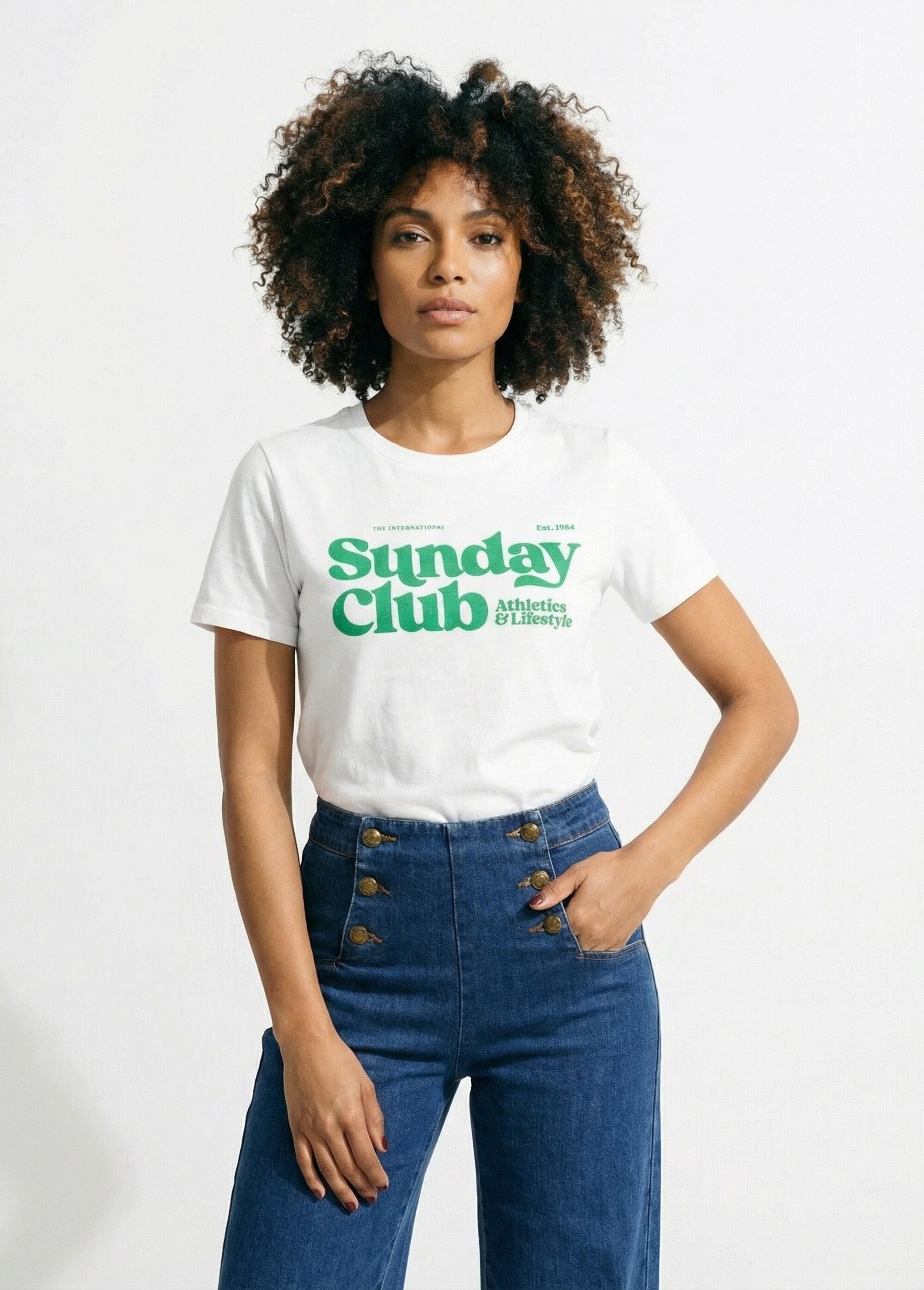 T-shirt blanc inscription Sunday Club Femme Blanc IA-M1300 FA1