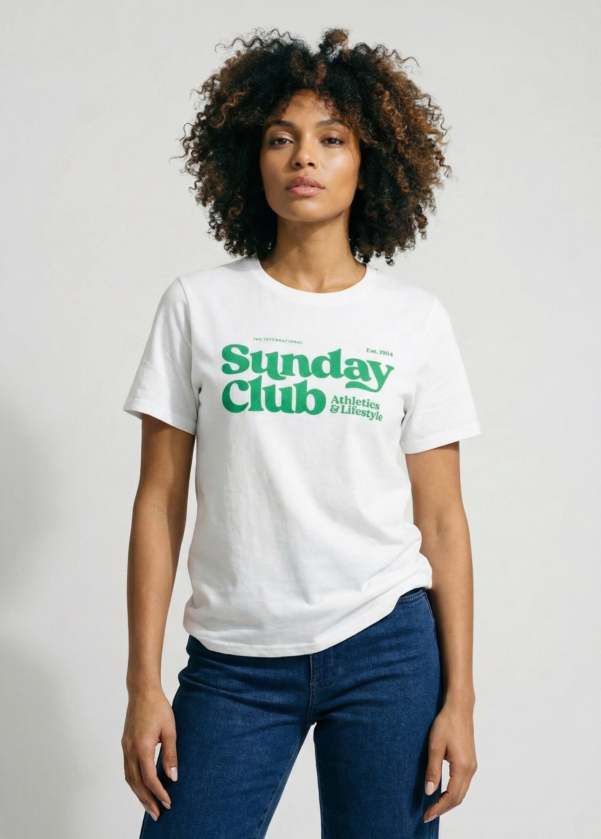 T-shirt blanc inscription Sunday Club Femme Blanc IA-M1300 FA2