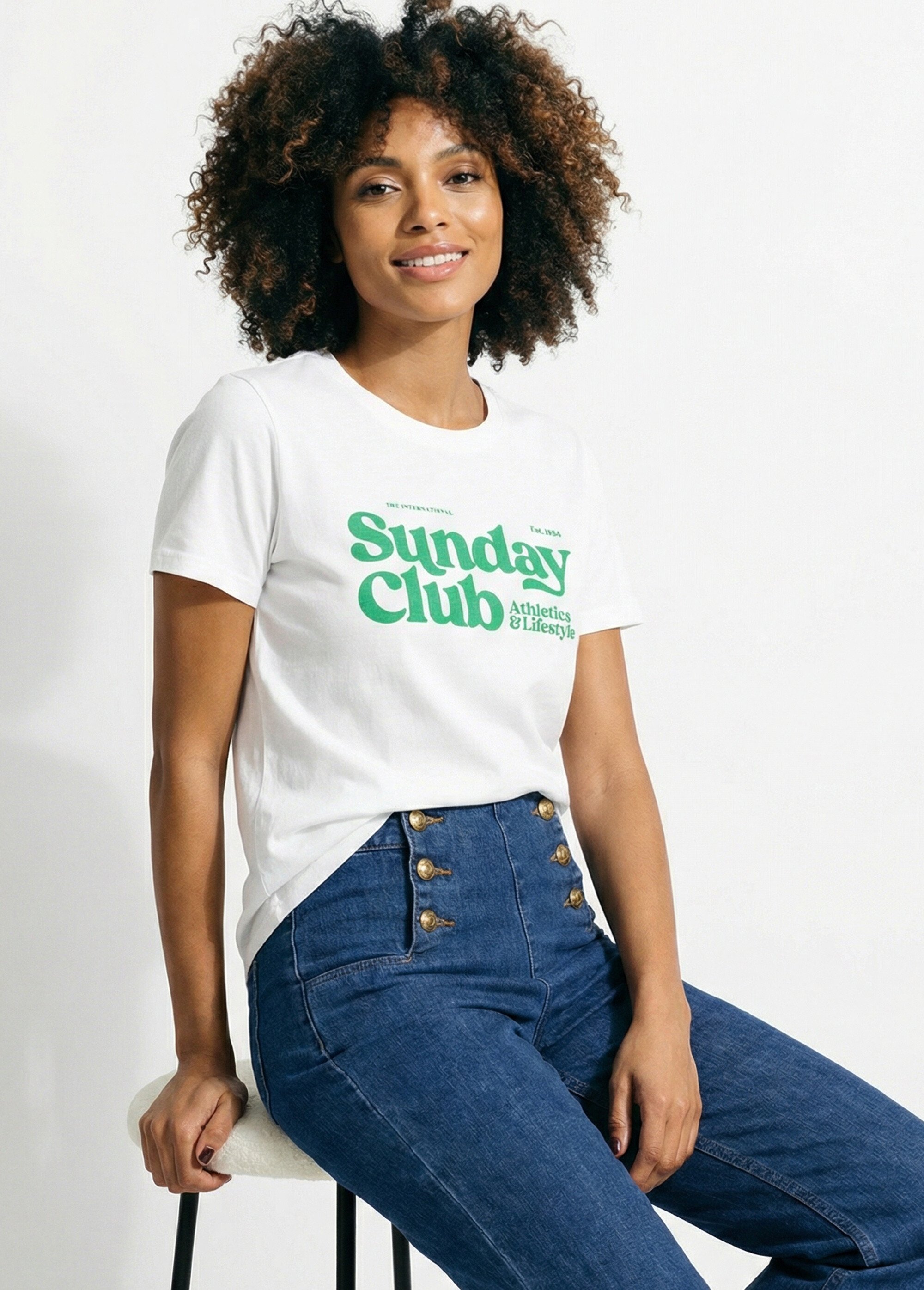 T-shirt blanc inscription Sunday Club Femme Blanc IA-M1300 MV1