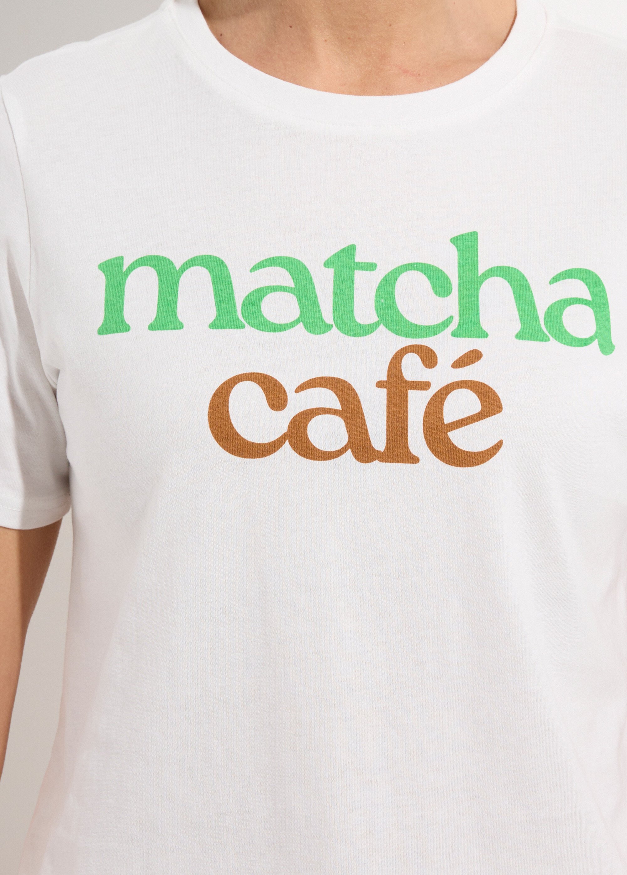 T-shirt col rond avec inscription Matcha Femme Blanc IA-M1296 DE1