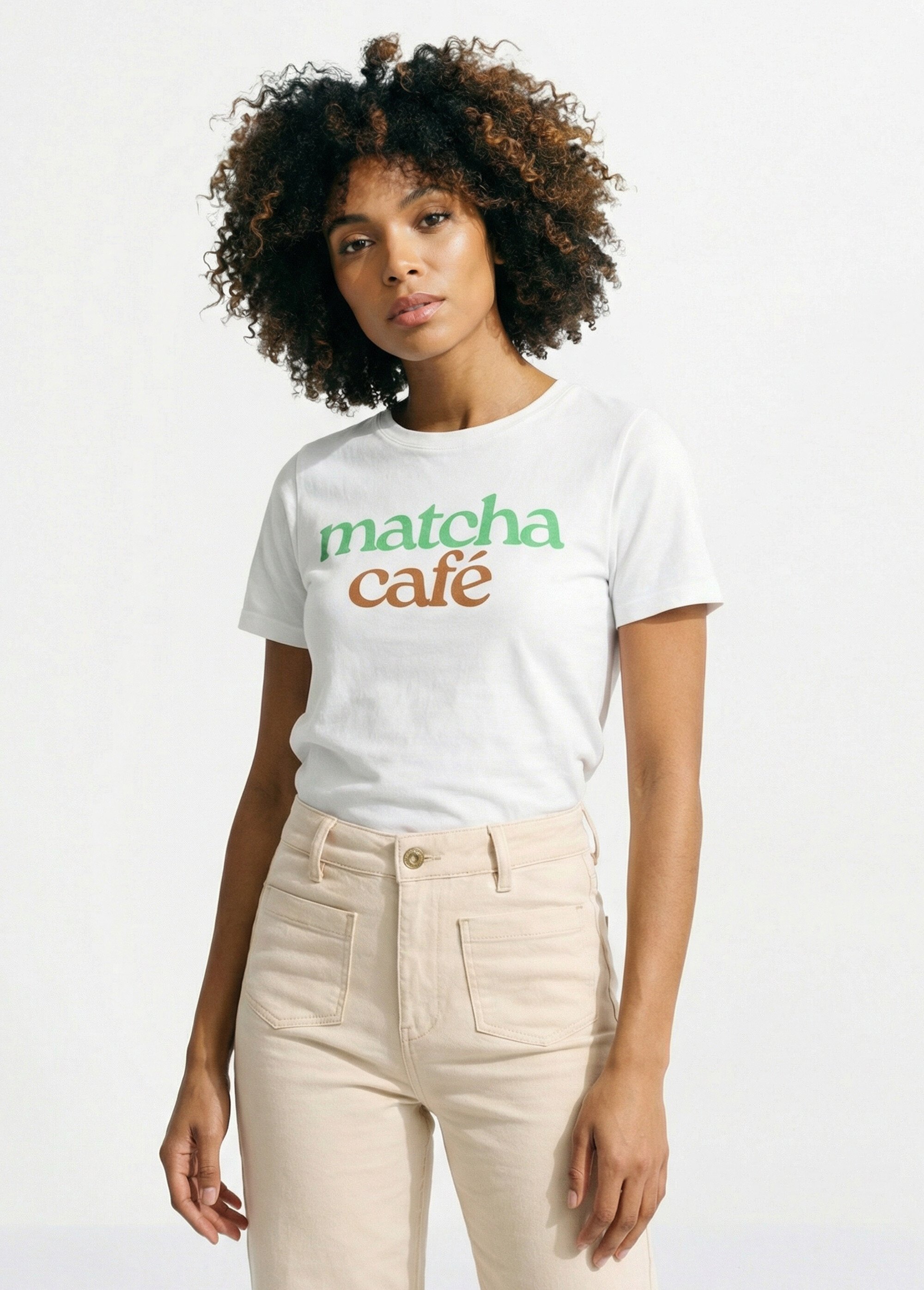 T-shirt col rond avec inscription Matcha Femme Blanc IA-M1296 FA1