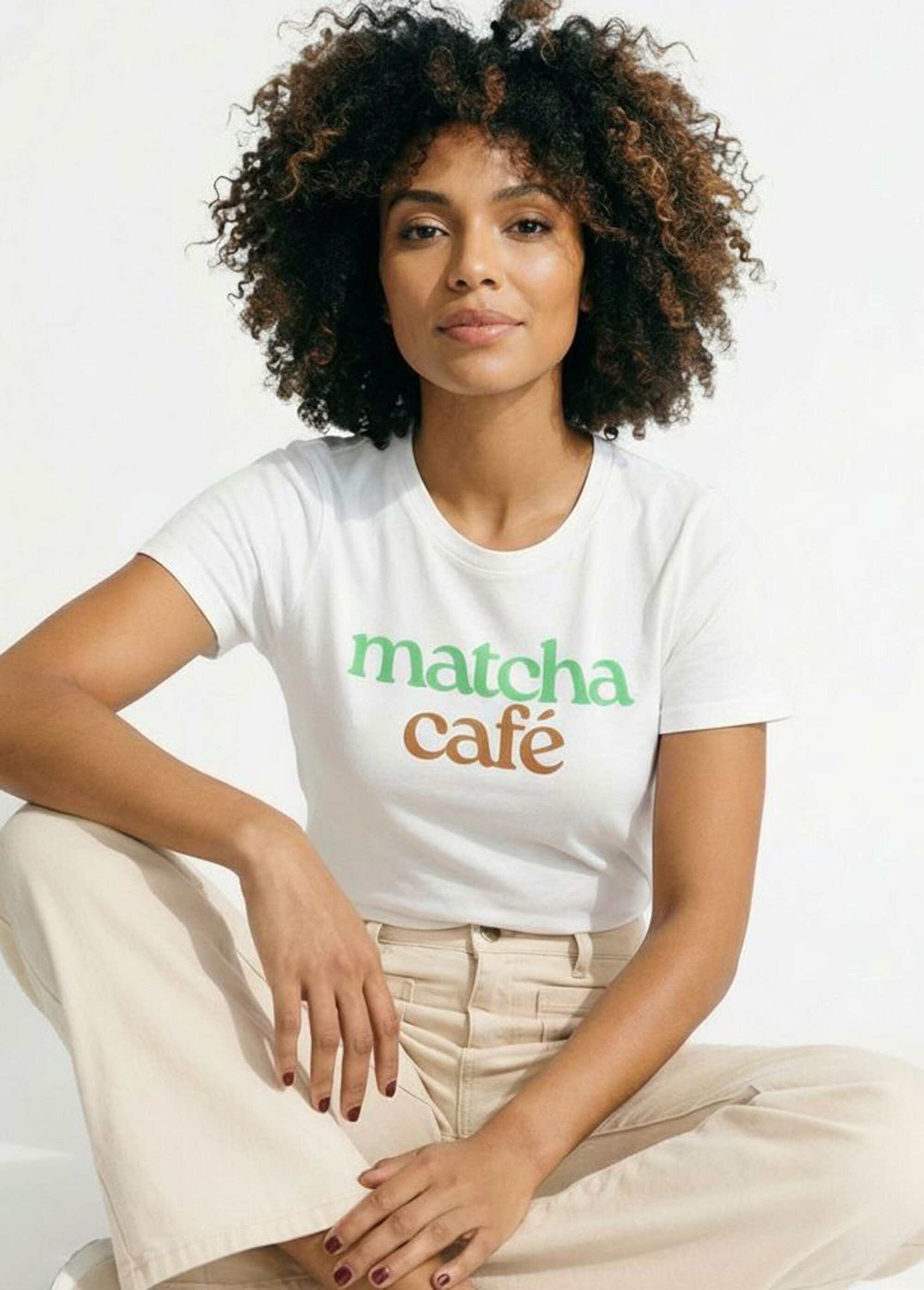 T-shirt col rond avec inscription Matcha Femme Blanc IA-M1296 MV1