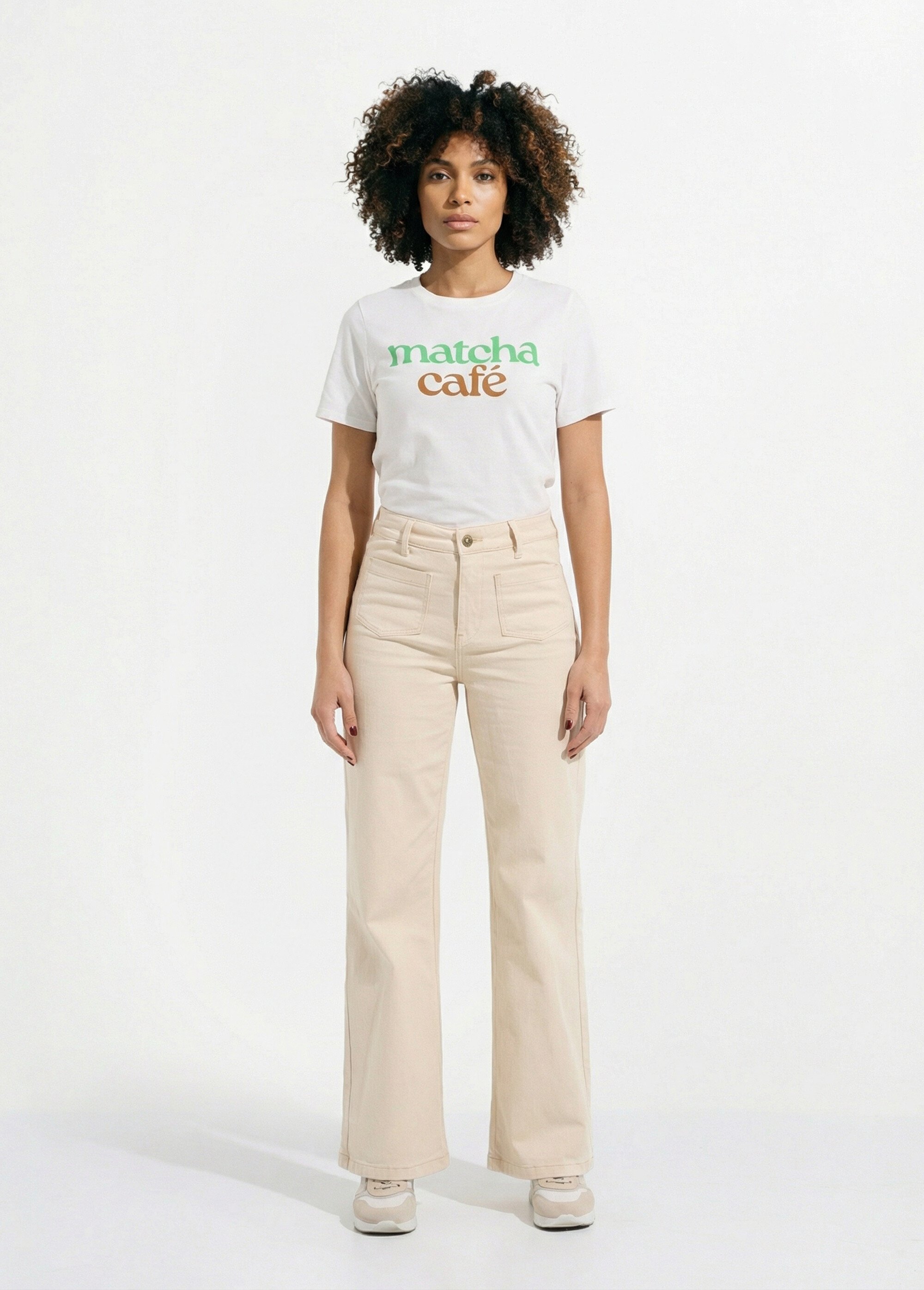 T-shirt col rond avec inscription Matcha Femme Blanc IA-M1296 SF1