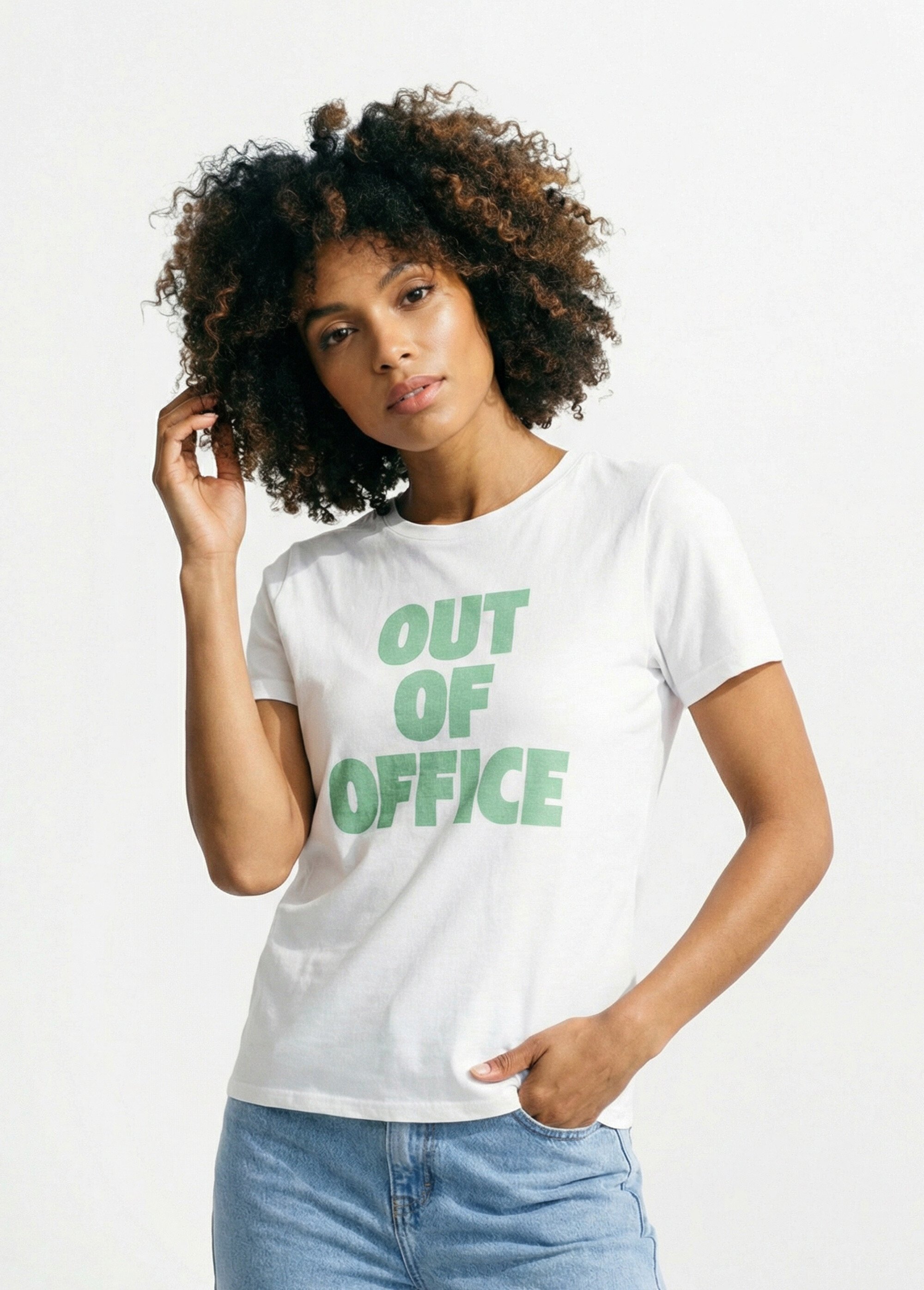 T-shirt fun inscription Out of office Femme Blanc IA-M1302 FA1