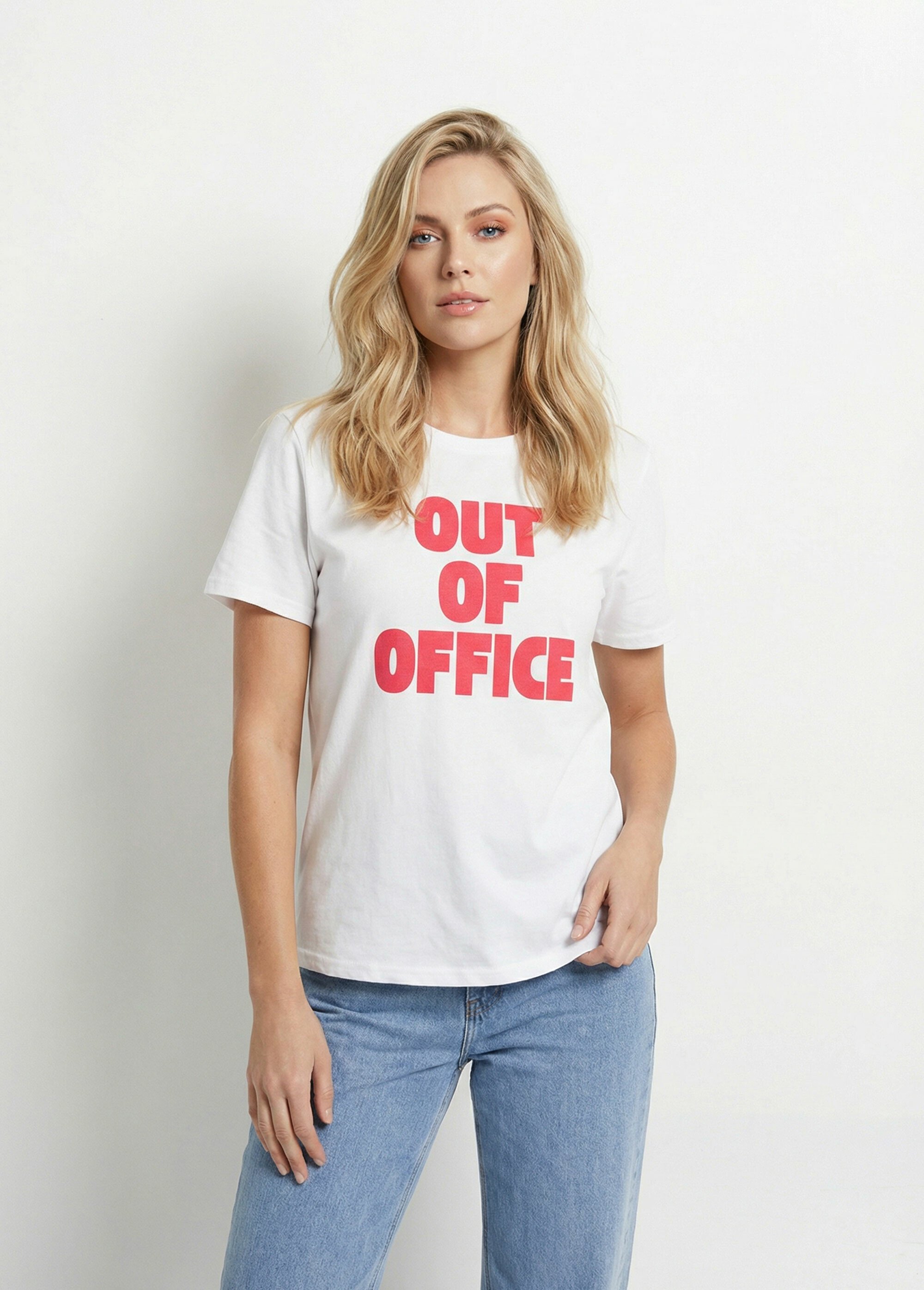 T-shirt fun inscription Out of office Femme Rouge IA-M1302 FA1