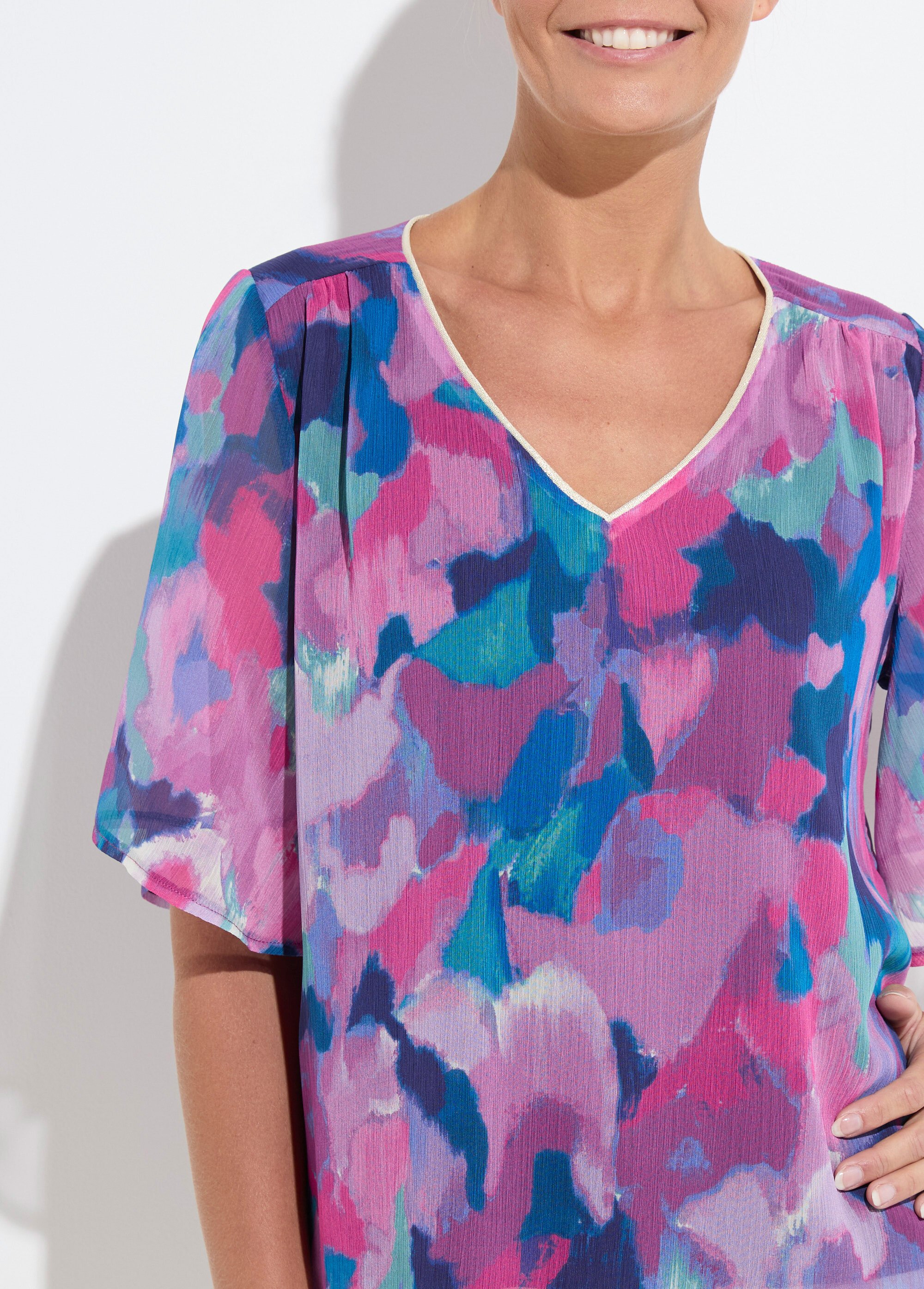 Tunique ample col V voile imprimé