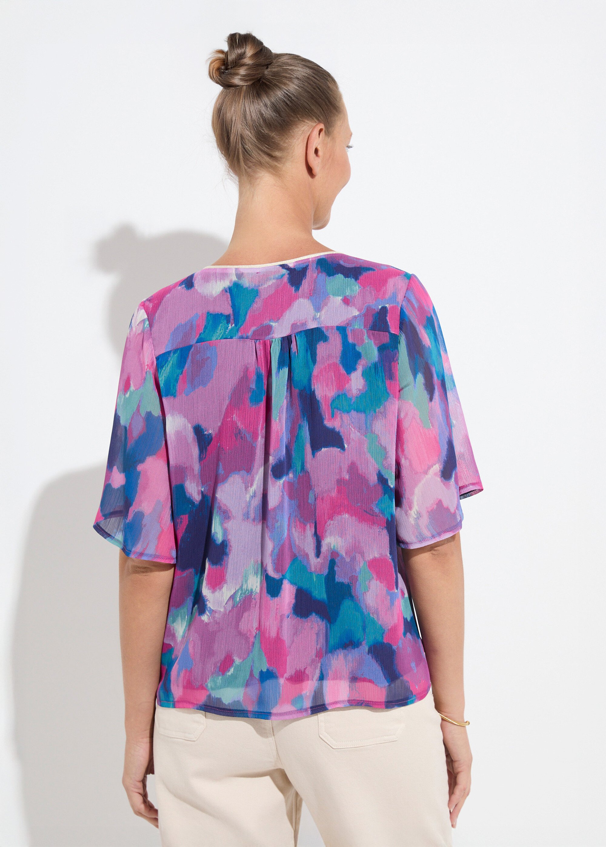 Tunique ample col V voile imprimé