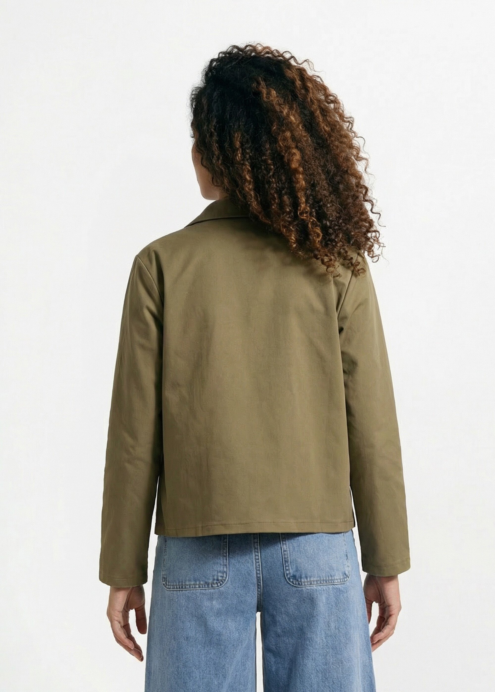 Veste boite en coton, avec col claudine Femme Vert IA-R6105 DO1