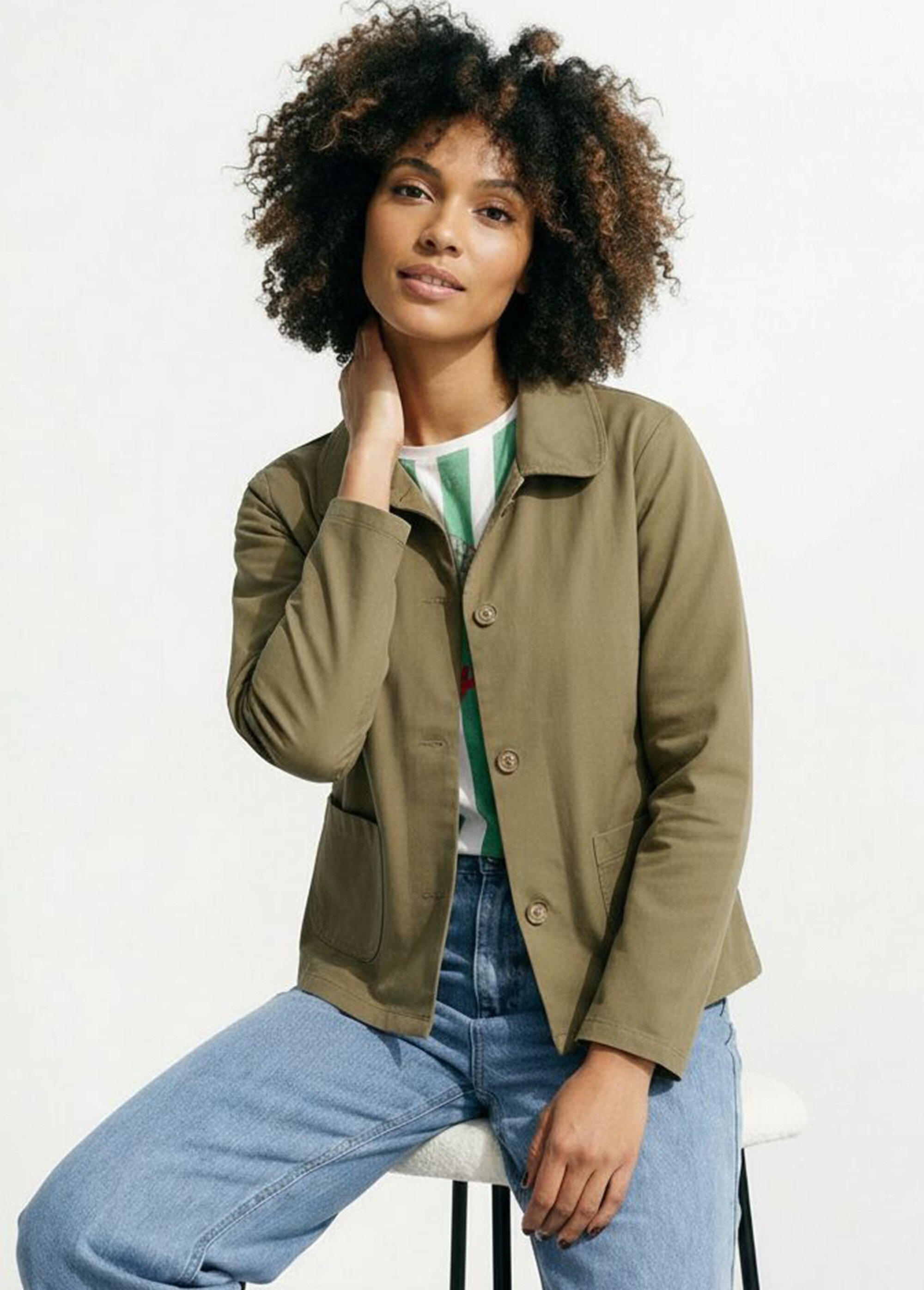 Veste boite en coton, avec col claudine Femme Vert IA-R6105 MV1