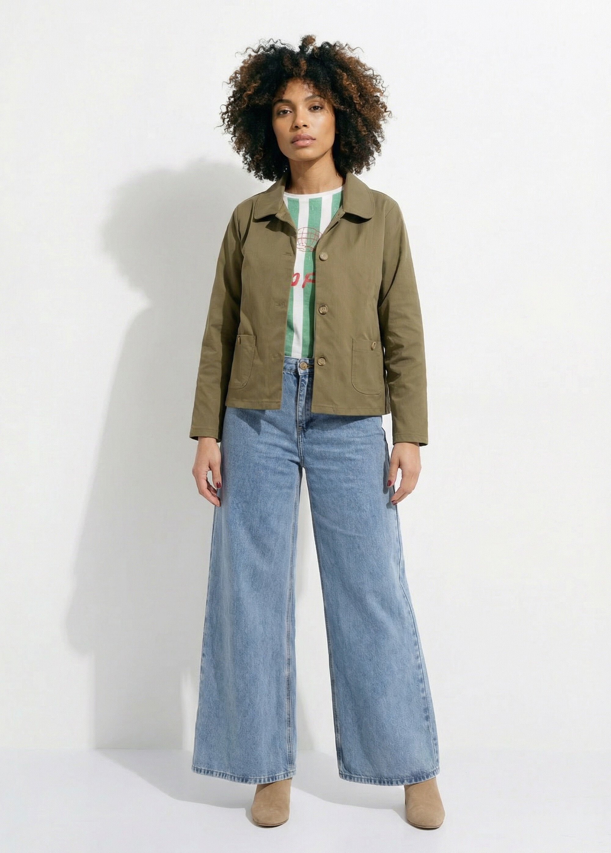 Veste boite en coton, avec col claudine Femme Vert IA-R6105 SF1