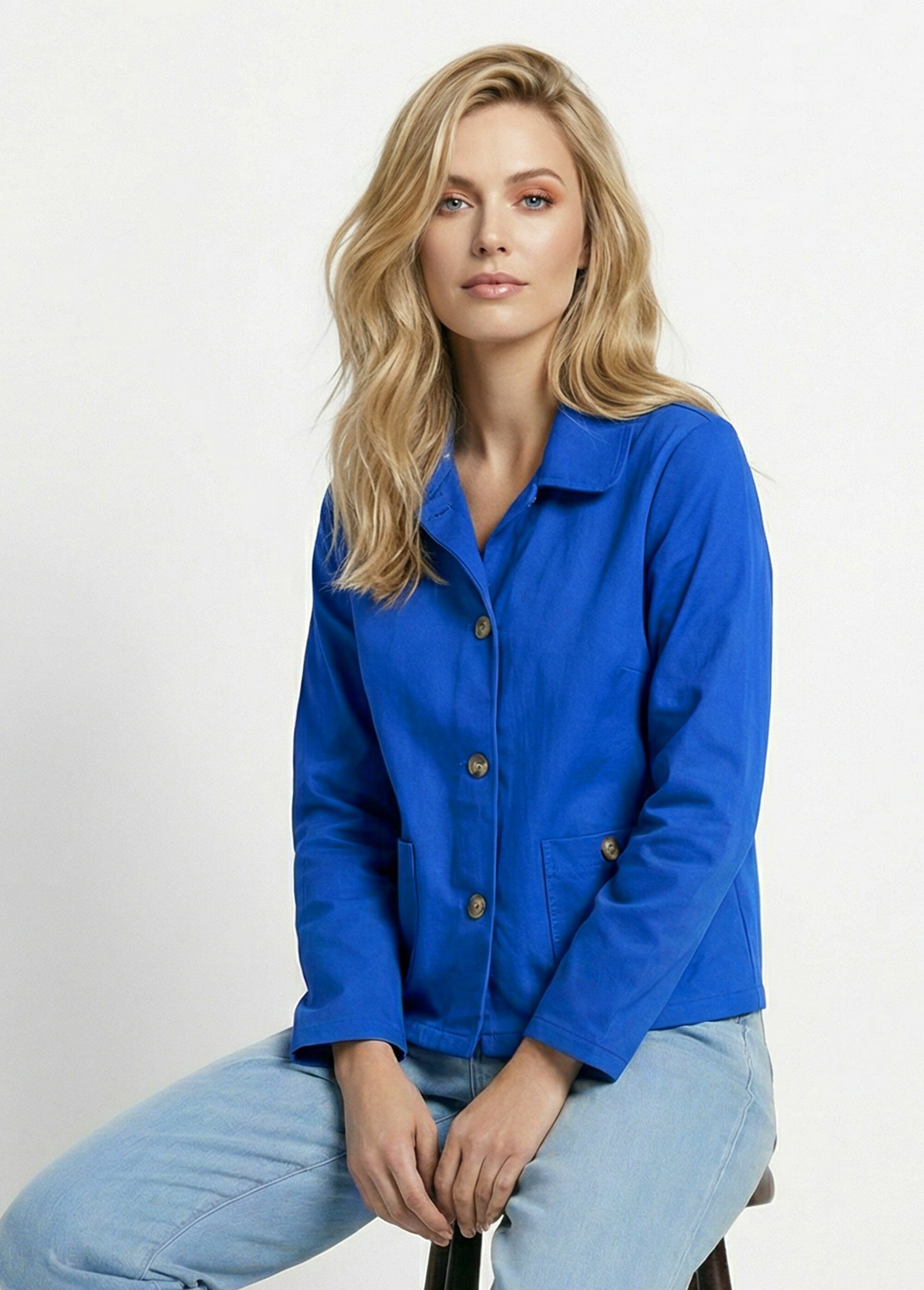 Veste boite en coton, avec col claudine Femme Bleu IA-R6105 MV1