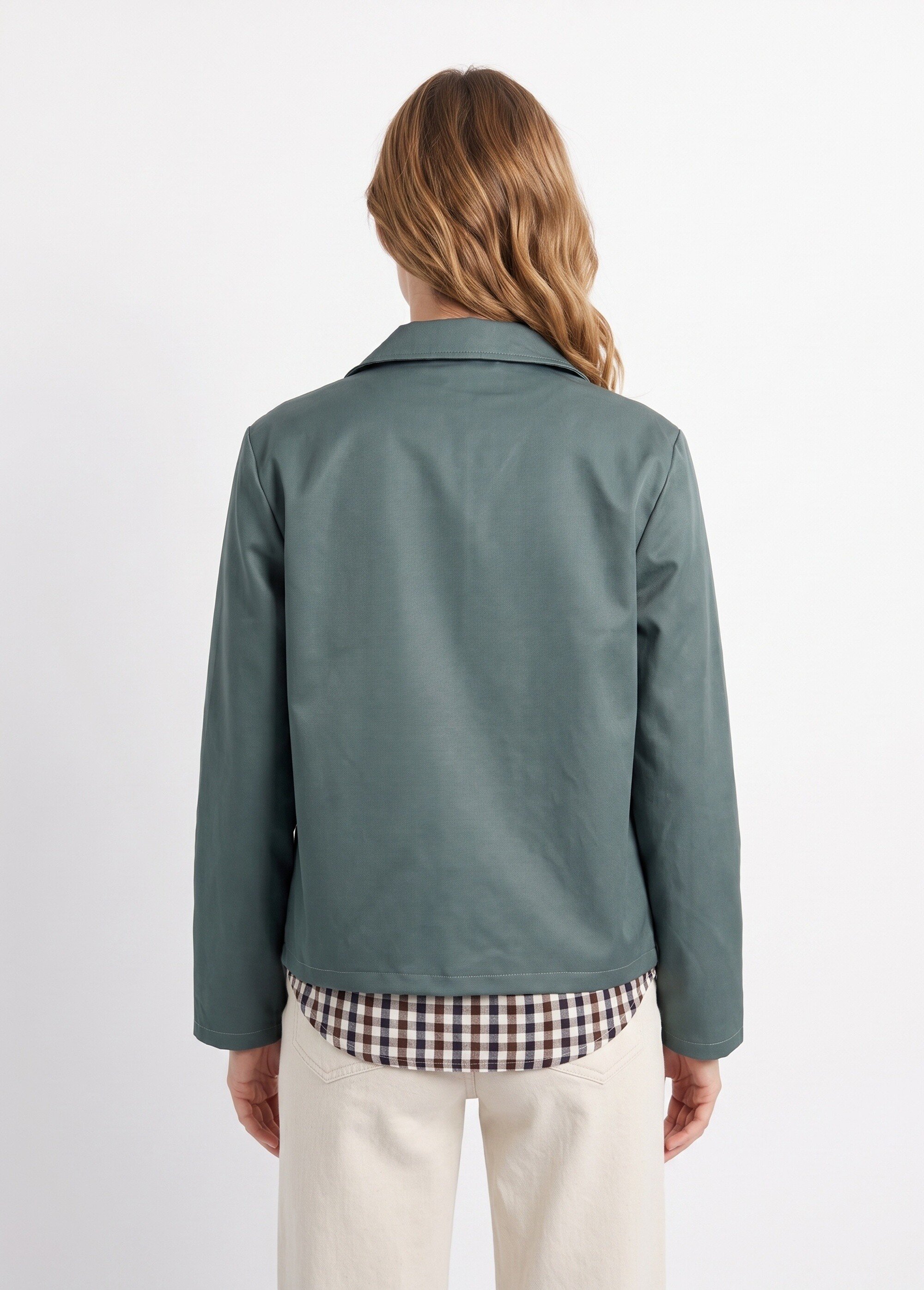 Veste boite en coton, avec col claudine Femme VERT FONCE IA-R6105 DO1