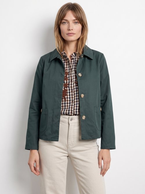 Veste boite en coton, avec col claudine Femme VERT FONCE IA-R6105 FA1