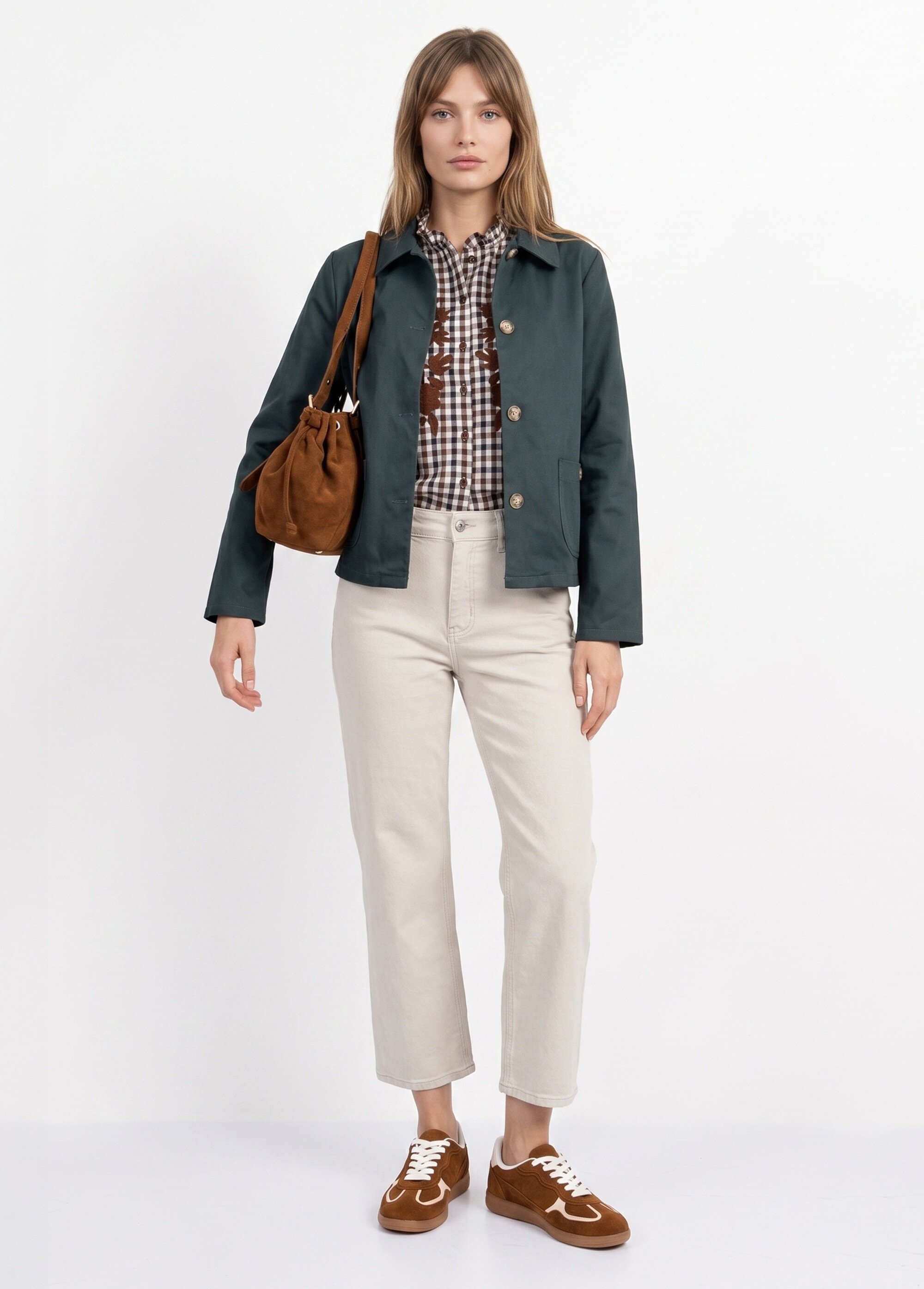 Veste boite en coton, avec col claudine Femme VERT FONCE IA-R6105 SI1