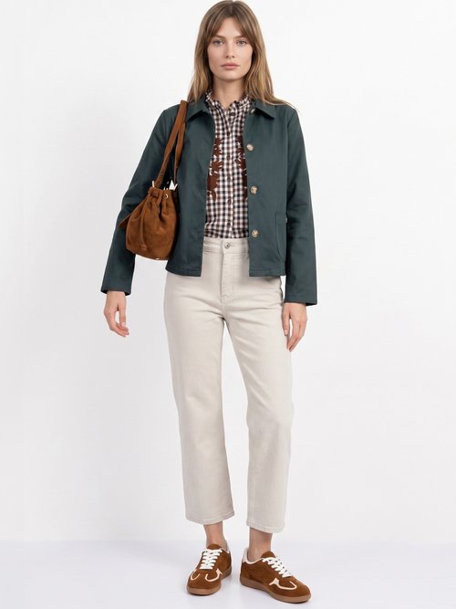 Veste boite en coton, avec col claudine Femme VERT FONCE IA-R6105 SI1