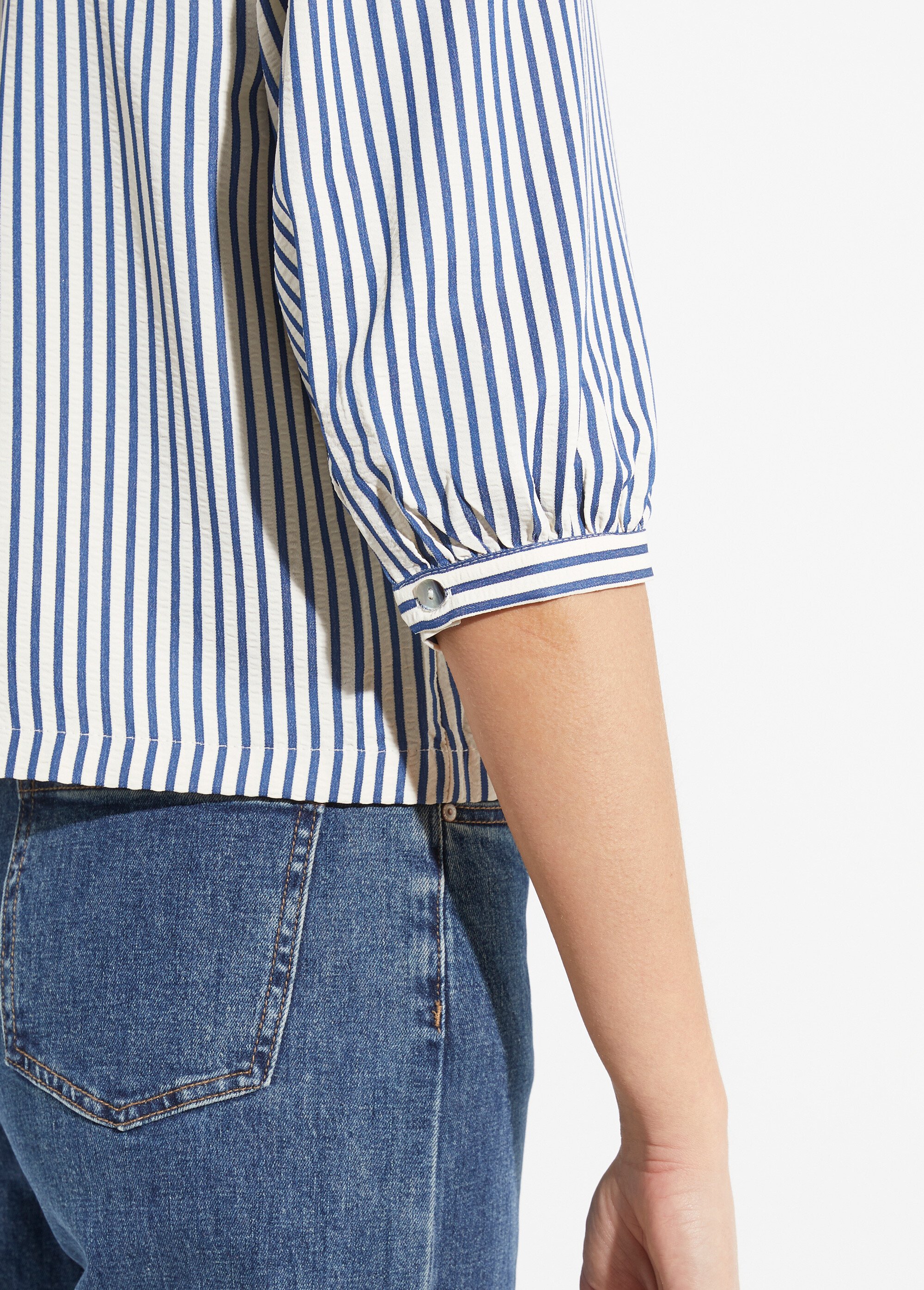 Blouse manches 3/4 avec noeuds fantaisie Femme Bleu IA-Q3266 DE1