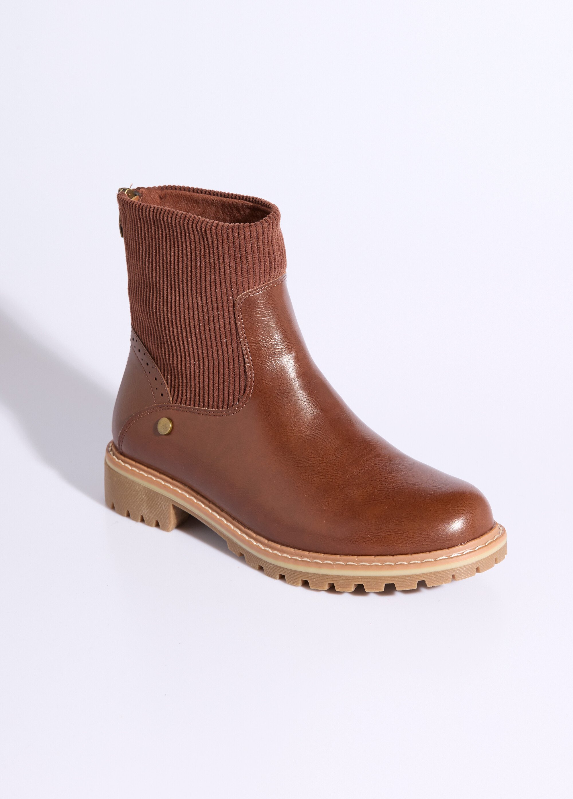 Boots camarguaises empiècement velours Femme Beige JPTDF-5314 FA1