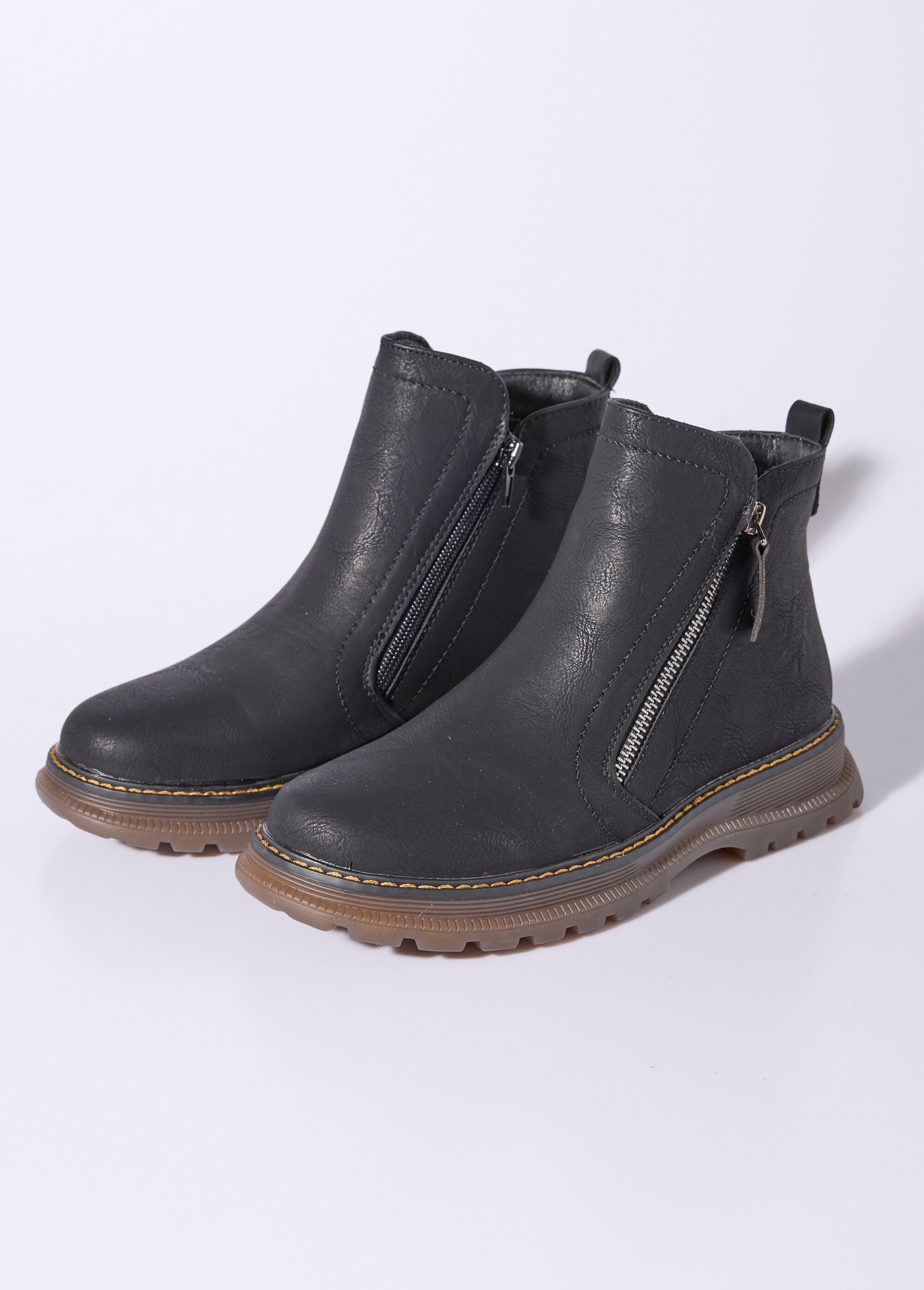 Boots zippées, coutures contrastantes Femme Noir JPTDF-5305 DE1