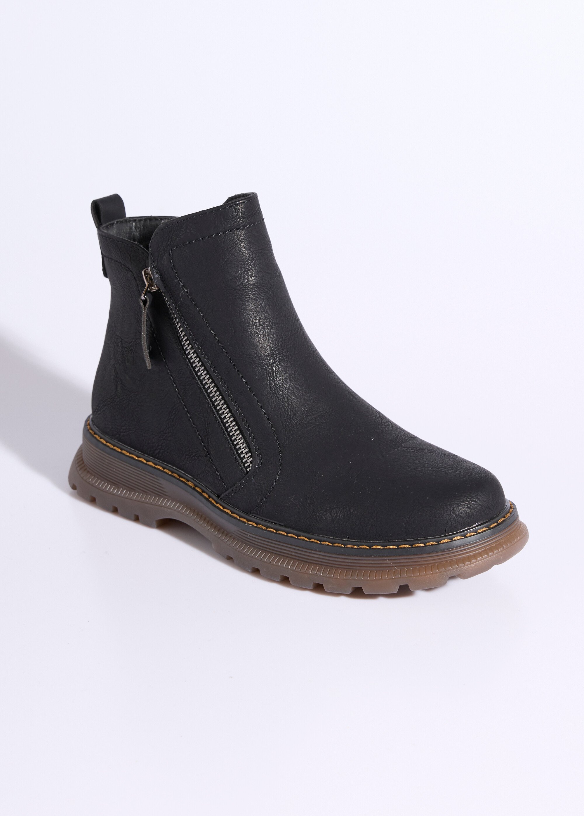 Boots zippées, coutures contrastantes Femme Noir JPTDF-5305 FA1