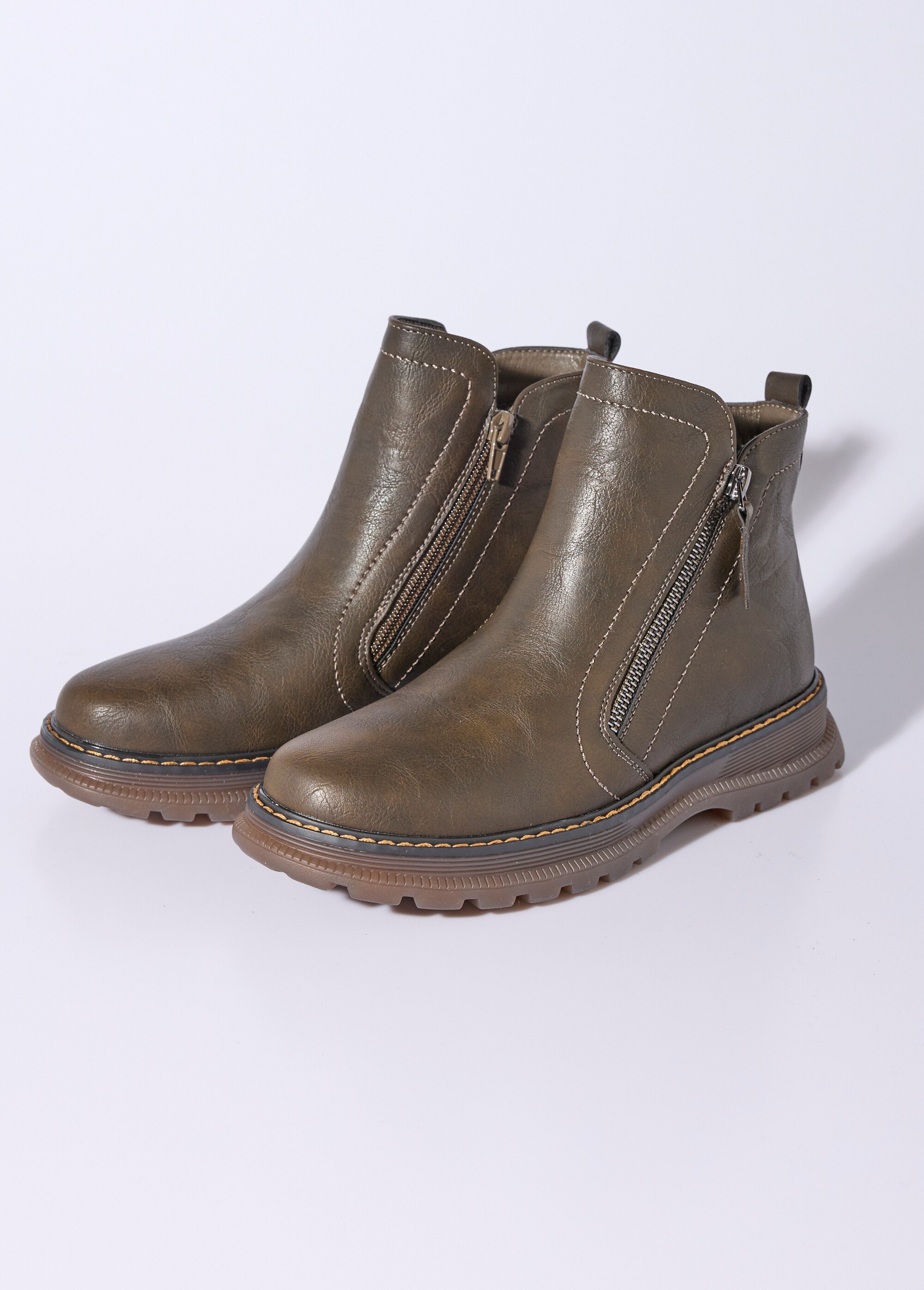 Boots zippées, coutures contrastantes Femme Vert JPTDF-5305 DE1