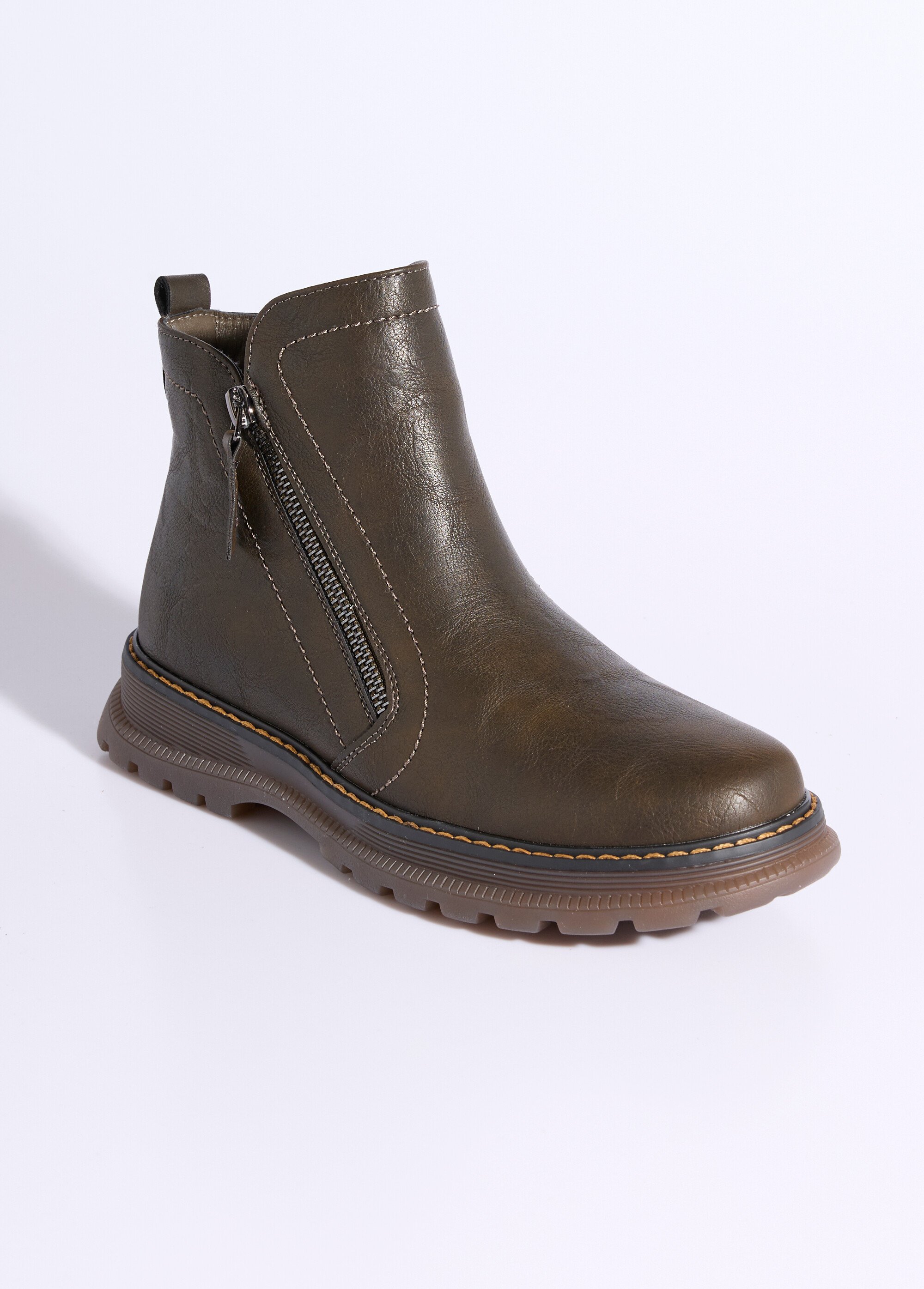 Boots zippées, coutures contrastantes Femme Vert JPTDF-5305 FA1