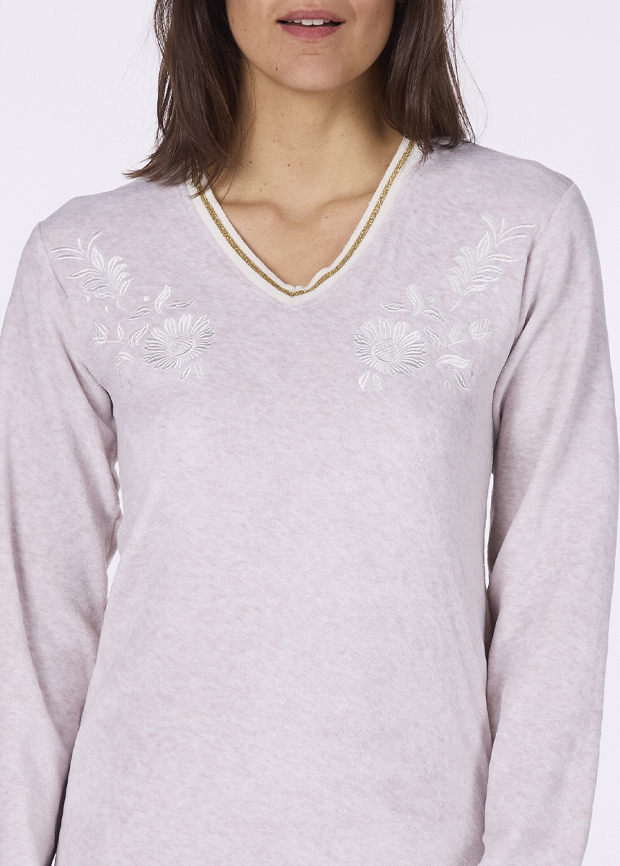 Chemise de nuit longue en velours chaud Femme Beige CTMBE.EME.LMLGT DE1