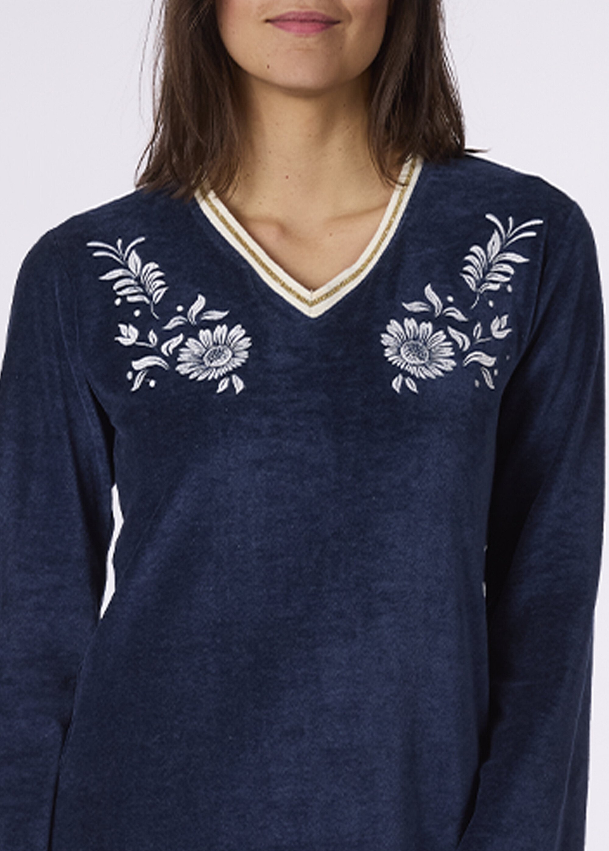 Chemise de nuit longue en velours chaud Femme Bleu CTMBE.EME.LMLGT DE1