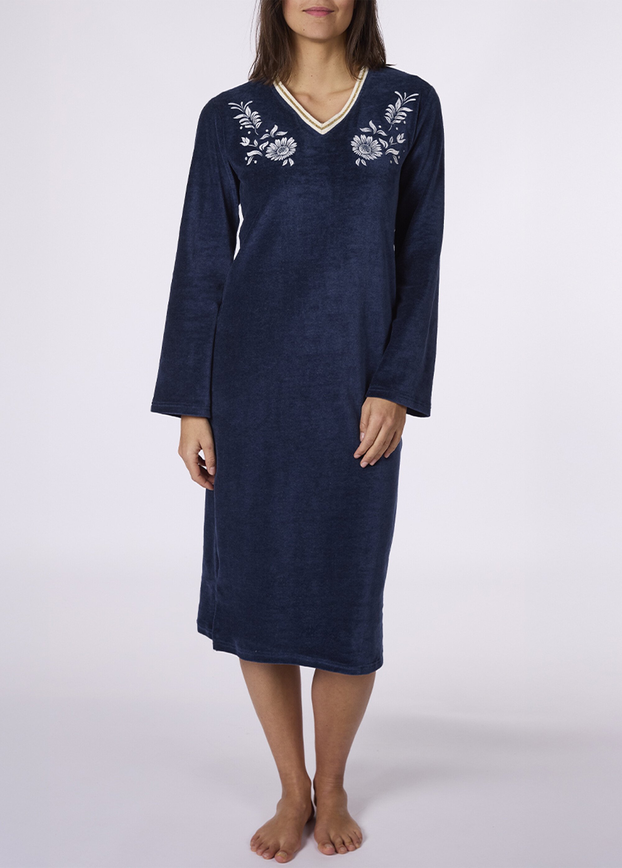 Chemise de nuit longue en velours chaud Femme Bleu CTMBE.EME.LMLGT FA1