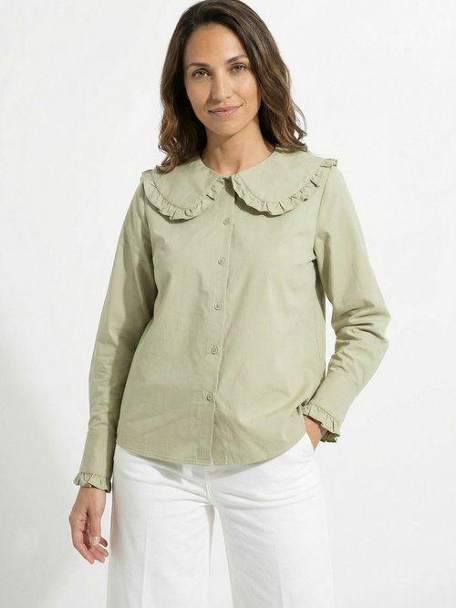 Chemisier avec col claudine plissé Femme Vert IA-R6280 FA1