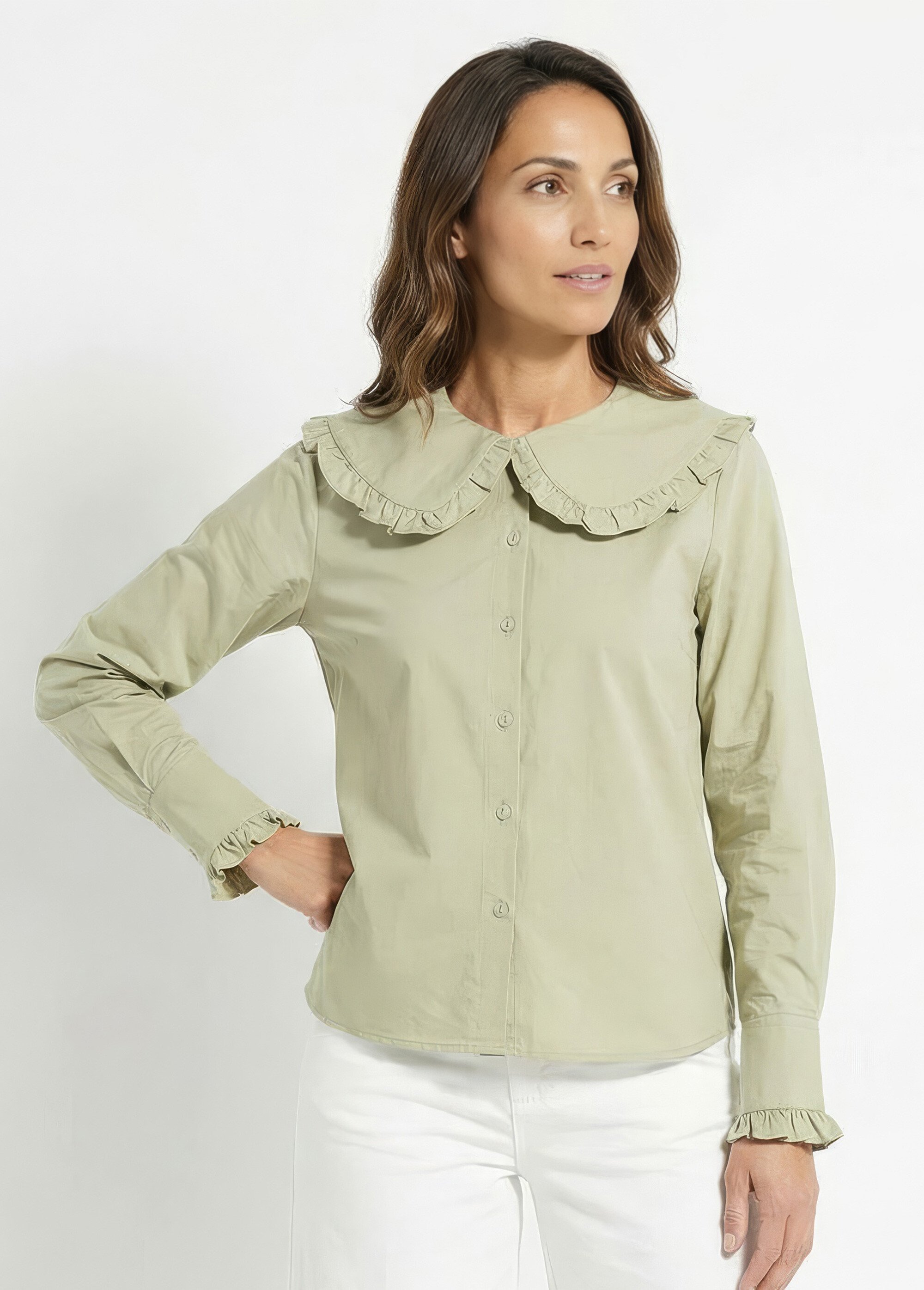 Chemisier avec col claudine plissé Femme Vert IA-R6280 MV1