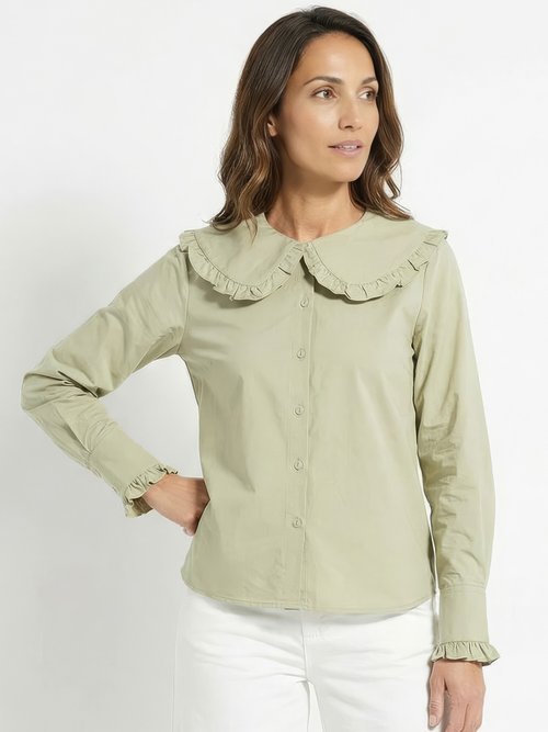 Chemisier avec col claudine plissé Femme Vert IA-R6280 MV1