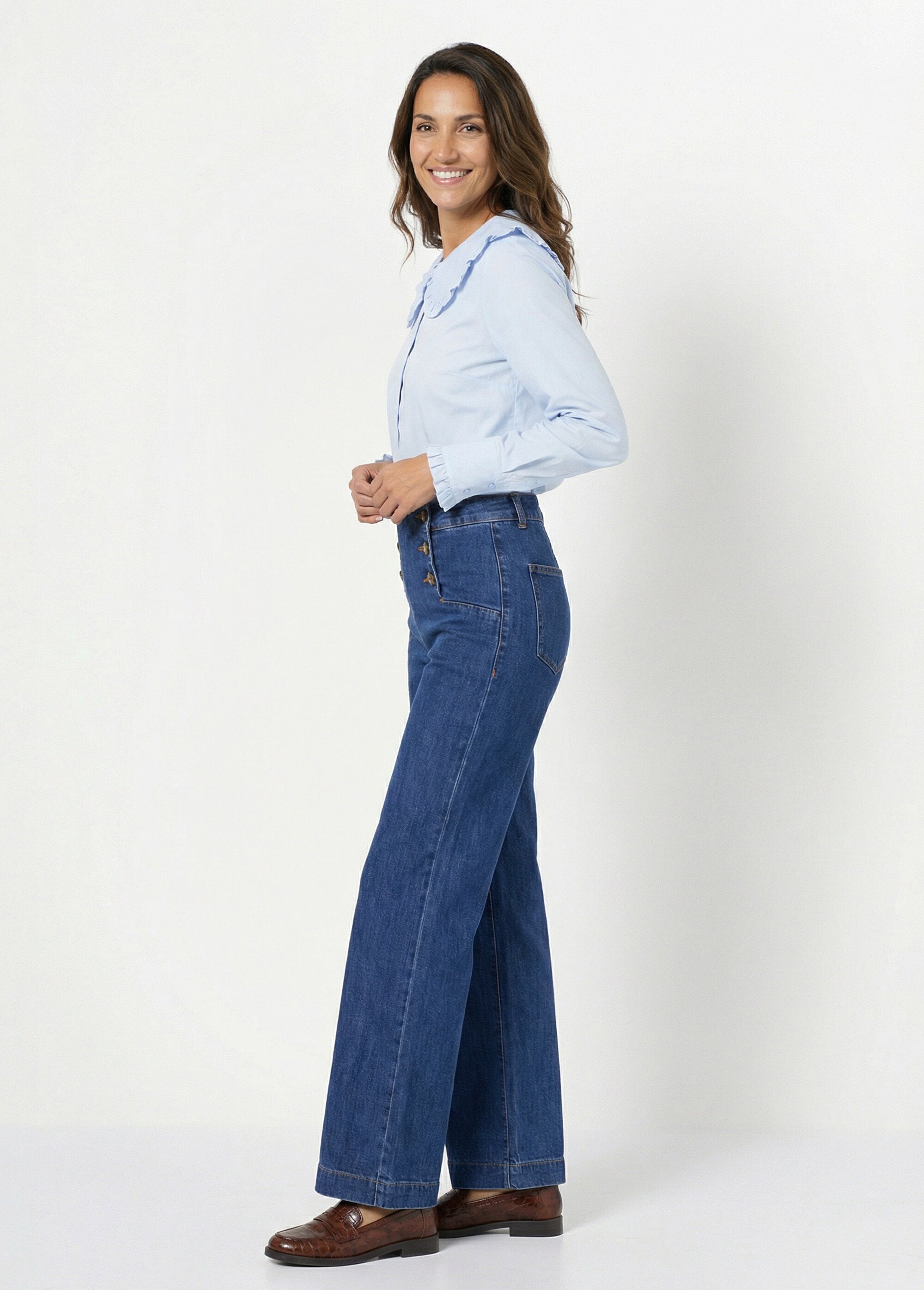 Chemisier avec col claudine plissé Femme Bleu IA-R6280 GA1