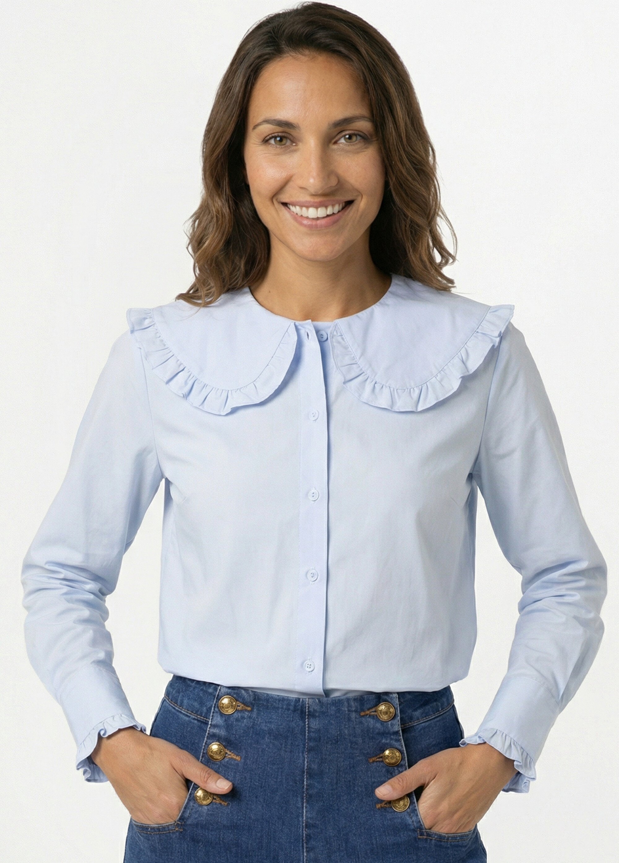 Chemisier avec col claudine plissé Femme Bleu IA-R6280 MV1