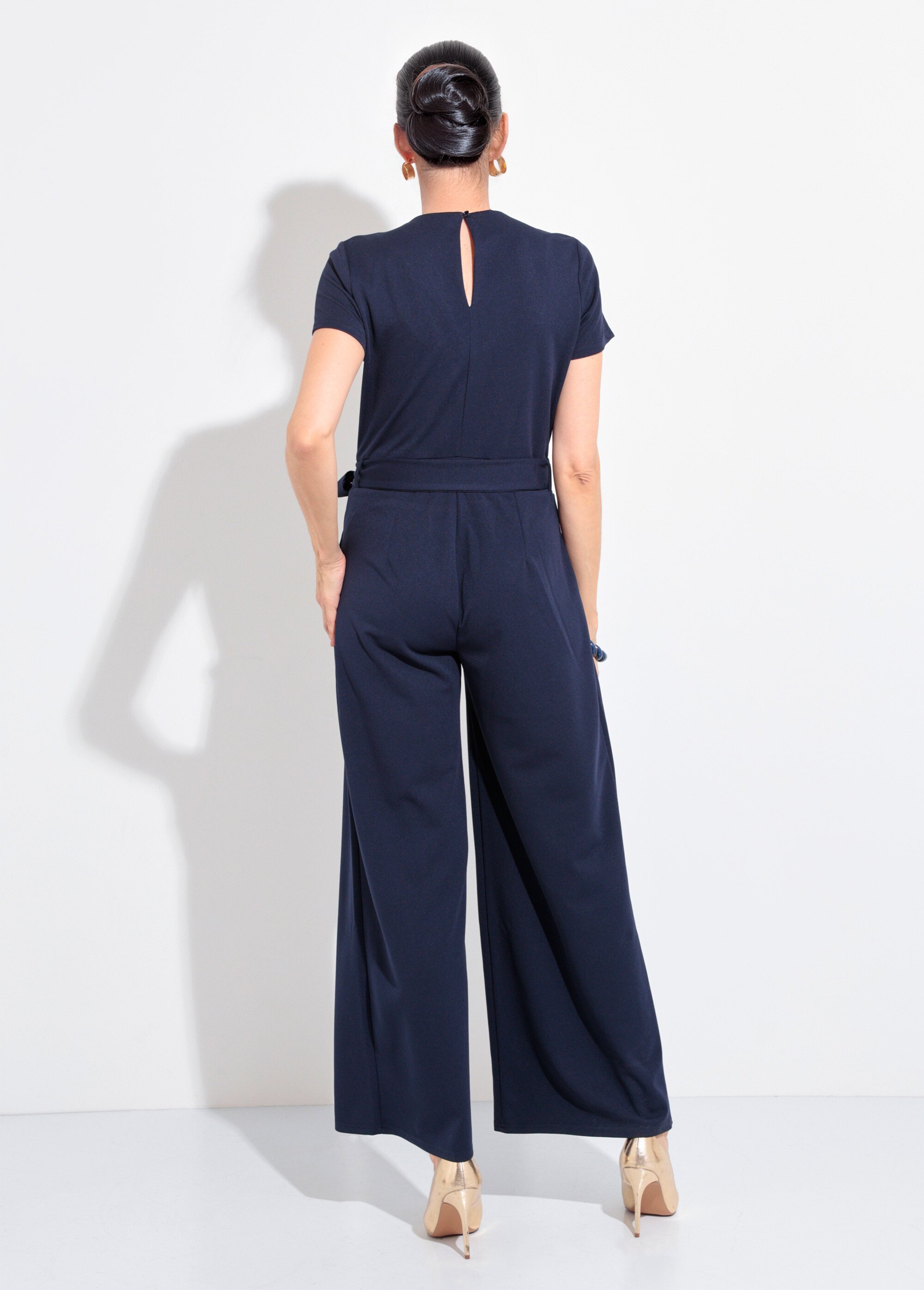 Combinaison ceinture col V détails dorés Femme Bleu EGE-PASSION DO1
