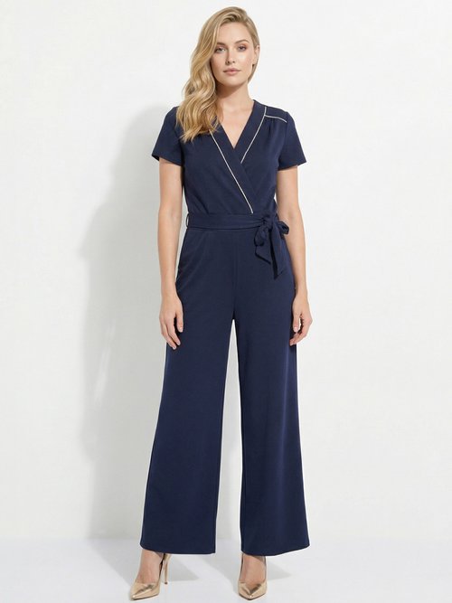 Combinaison ceinture col V détails dorés Femme Bleu EGE-PASSION FA1