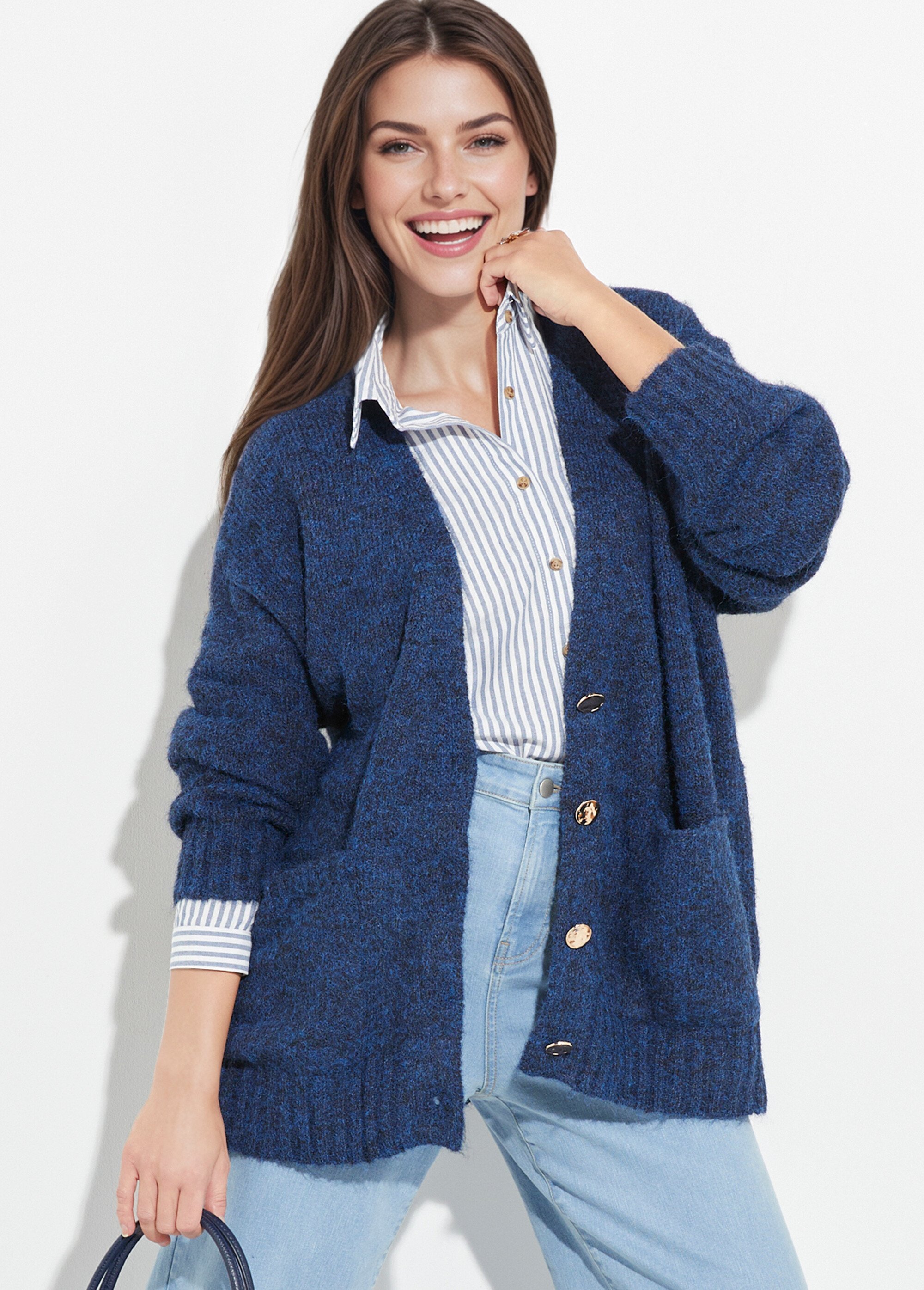 Gilet long chaud avec laine et boutons métal