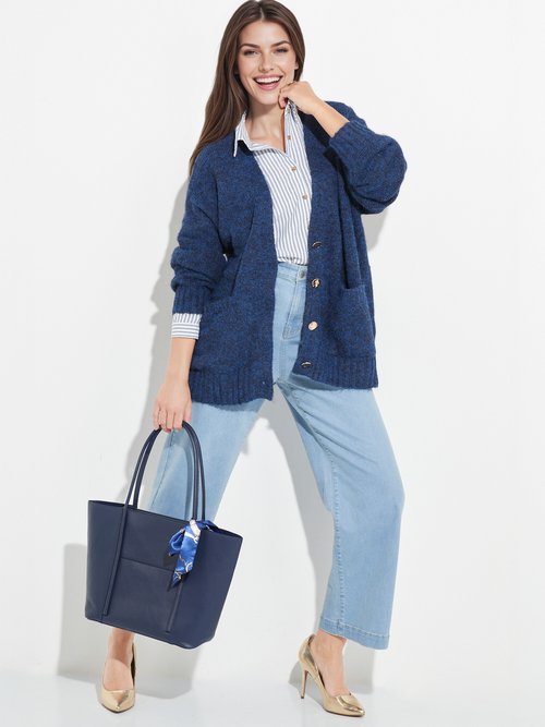 Gilet long chaud avec laine et boutons métal Femme Bleu JS-JP-7985 SI1