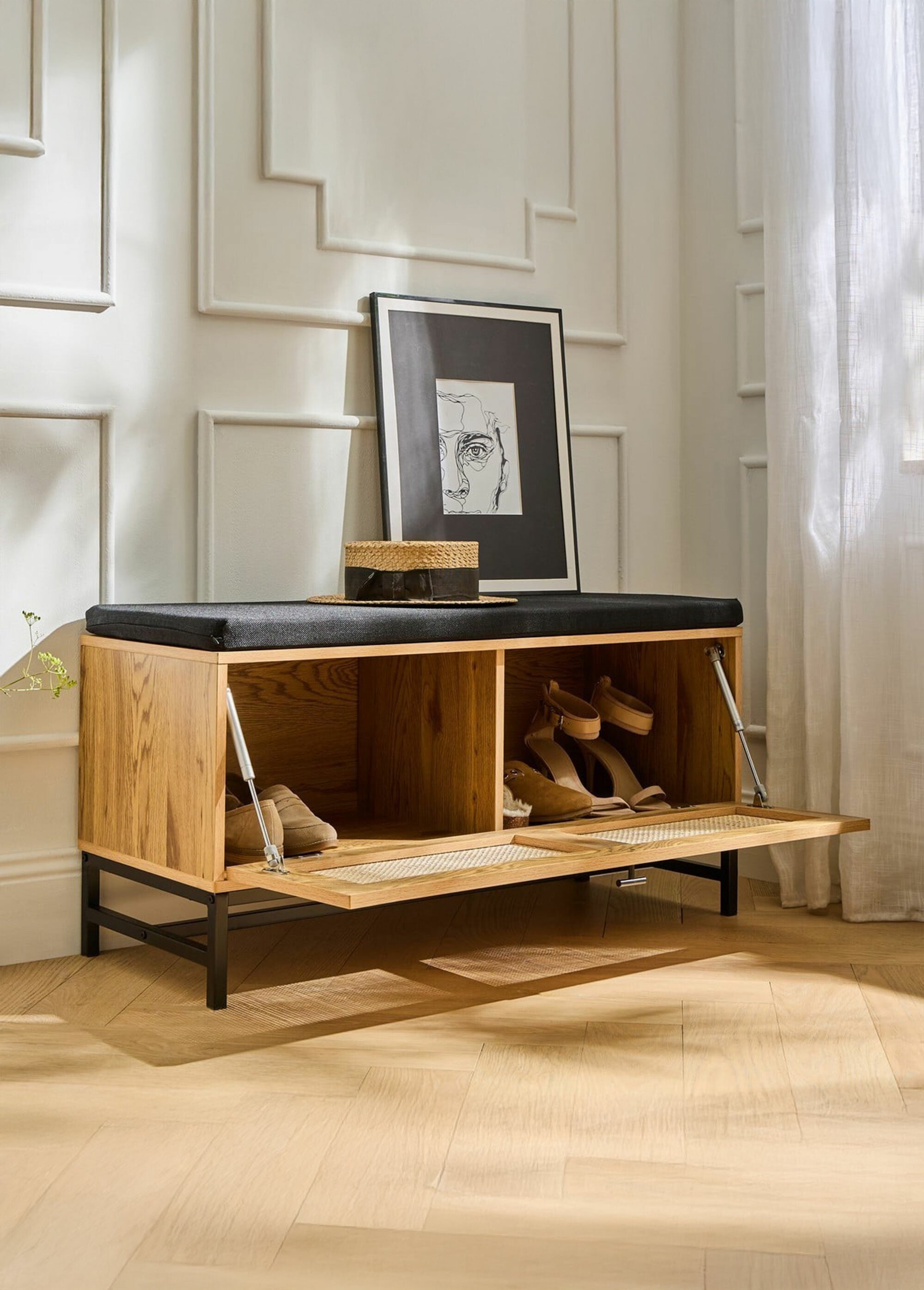 JAYA Banc rotin rangement chaussures BEIGE CAL-12838133 SI2