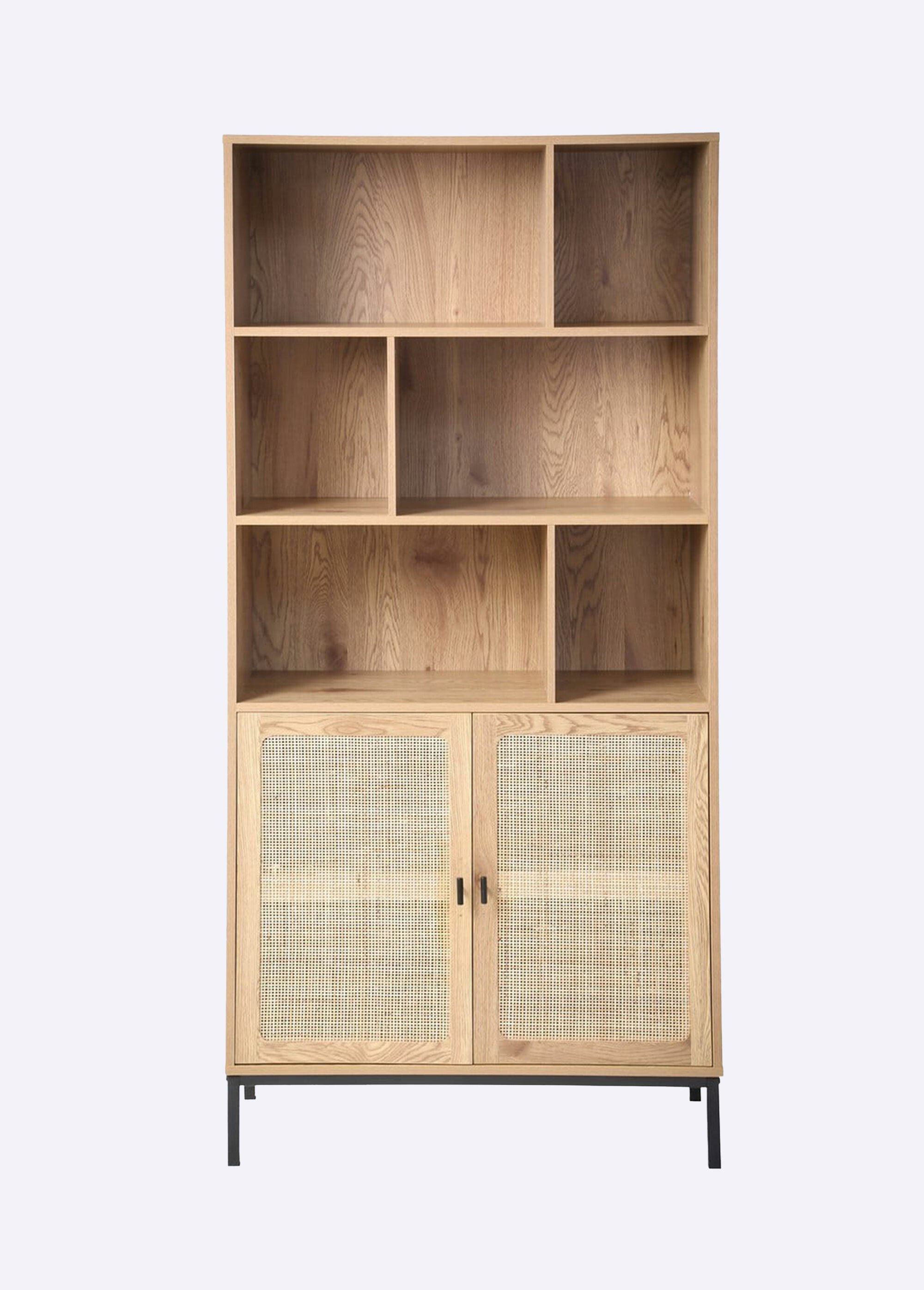 JAYA Bibliothèque 6 cases décor rotin BEIGE CAL-13480133 DE1