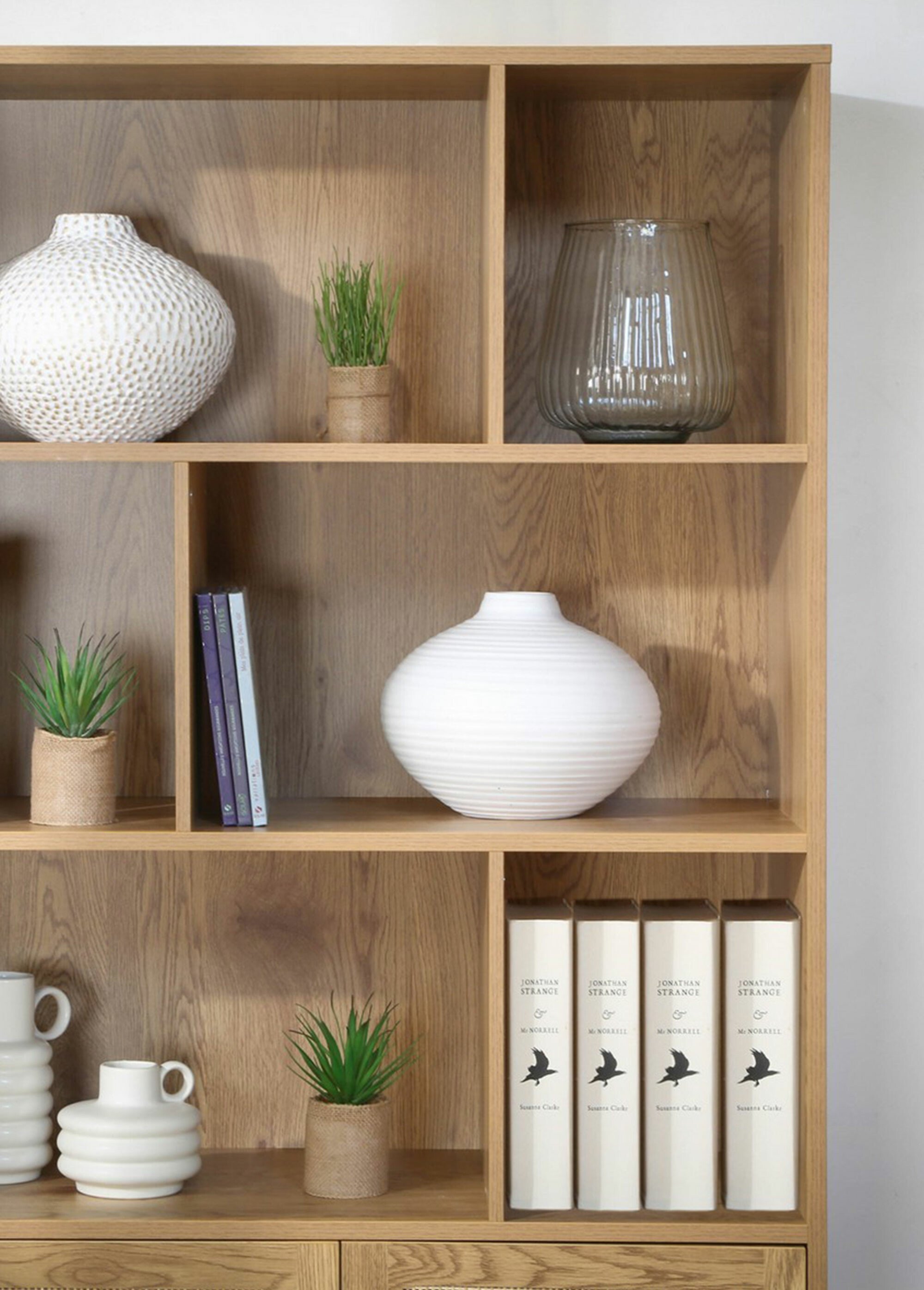 JAYA Bibliothèque 6 cases décor rotin BEIGE CAL-13480133 DE2