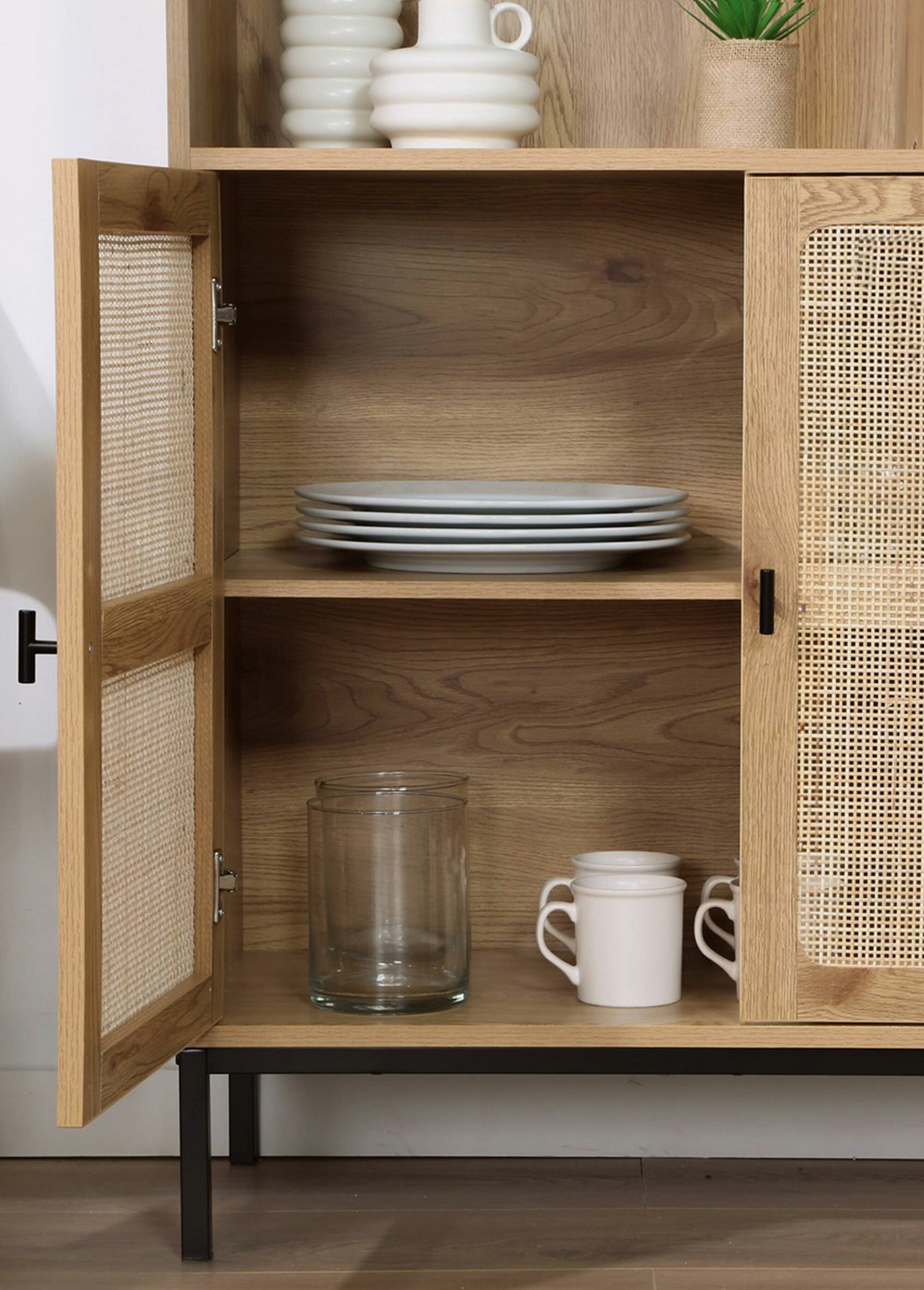 JAYA Bibliothèque 6 cases décor rotin BEIGE CAL-13480133 DE3