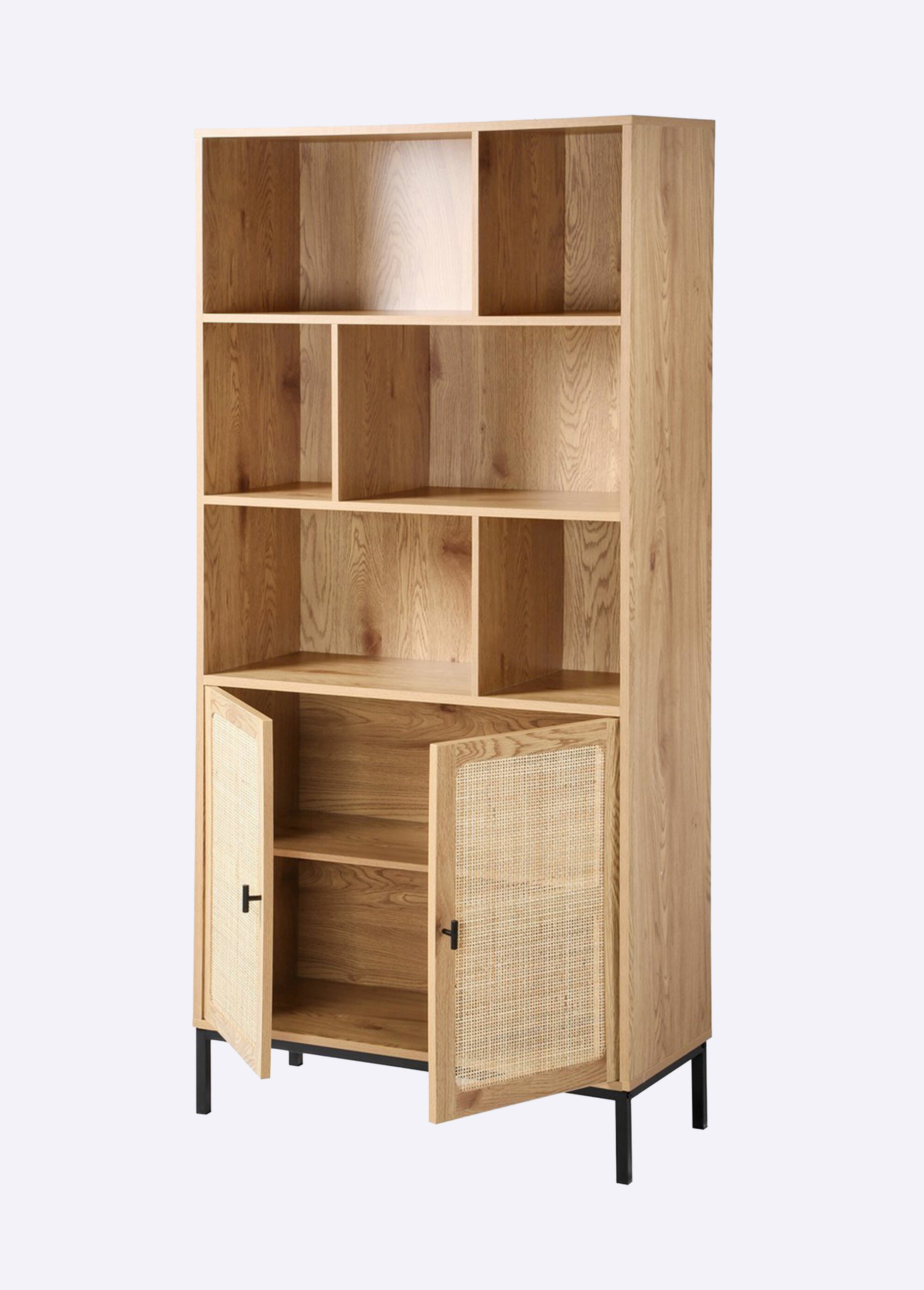 JAYA Bibliothèque 6 cases décor rotin