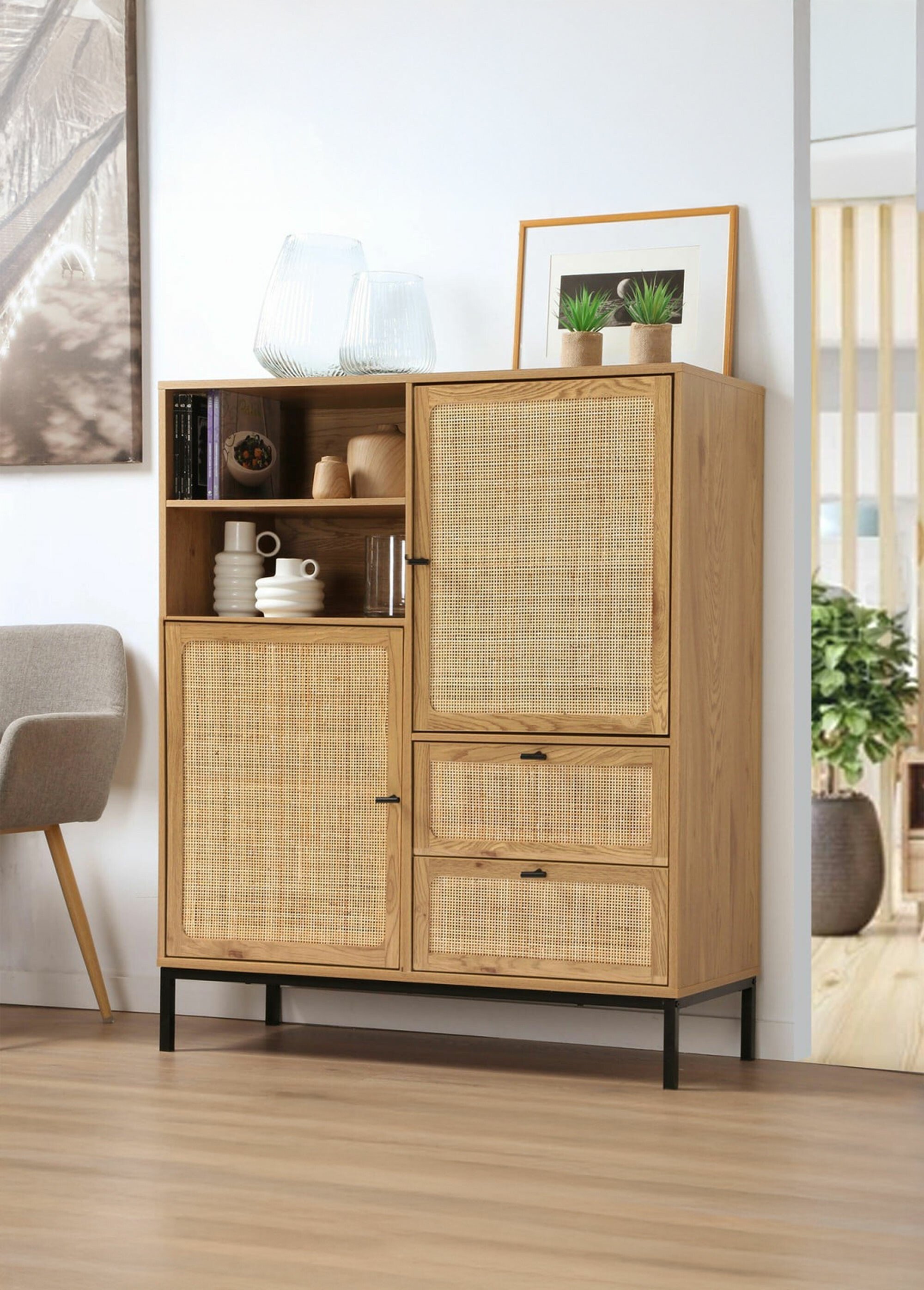 JAYA Buffet haut avec décor en rotin BEIGE CAL-13263133 SI1