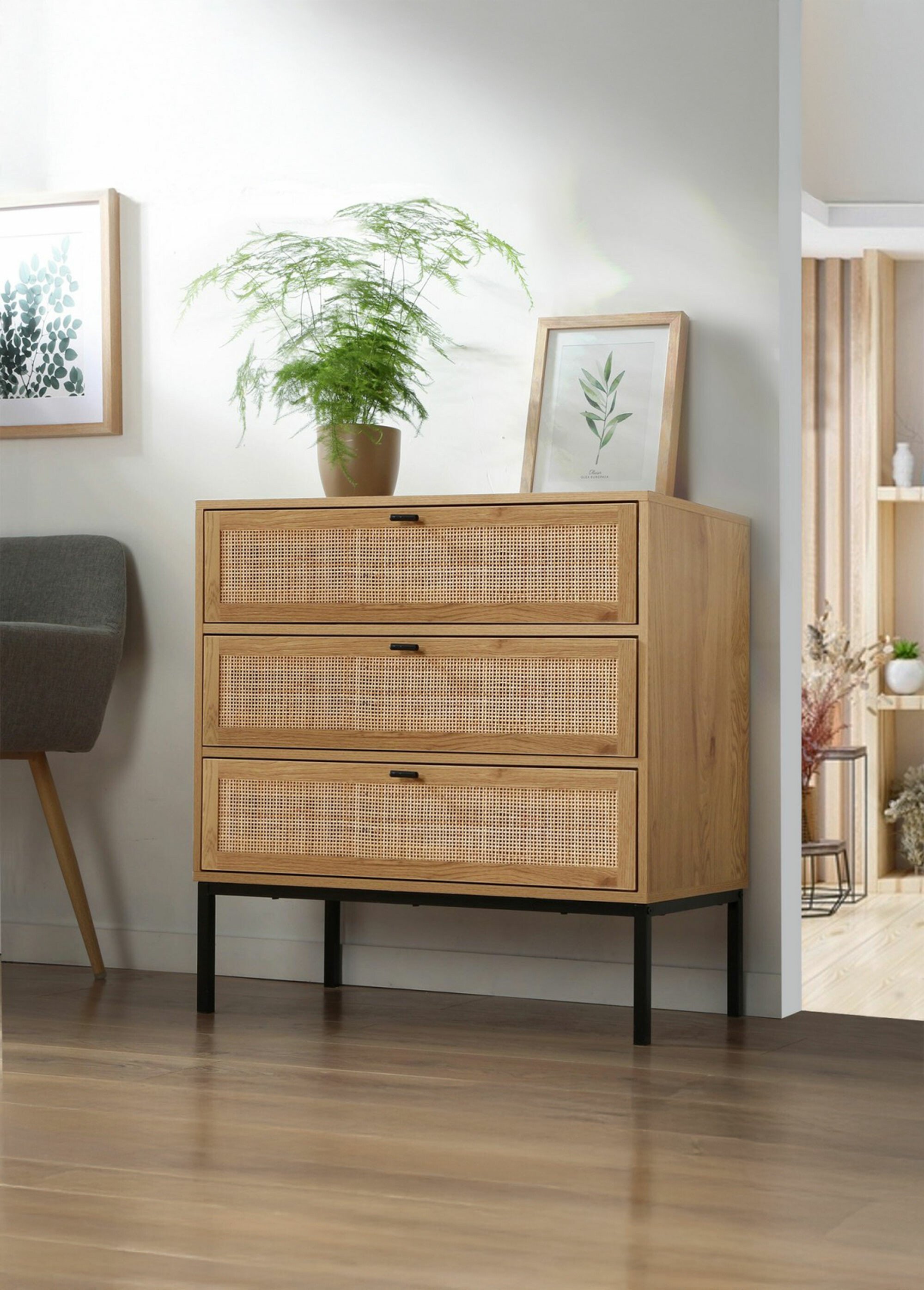 JAYA Commode 3 tiroirs, décor rotin BEIGE CAL-12594133 SI1