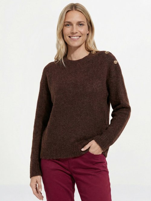 Pull col rond, boutons bijou en métal Femme Marron JS-JP-8055 FA1