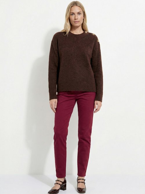 Pull col rond, boutons bijou en métal Femme Marron JS-JP-8055 SI1