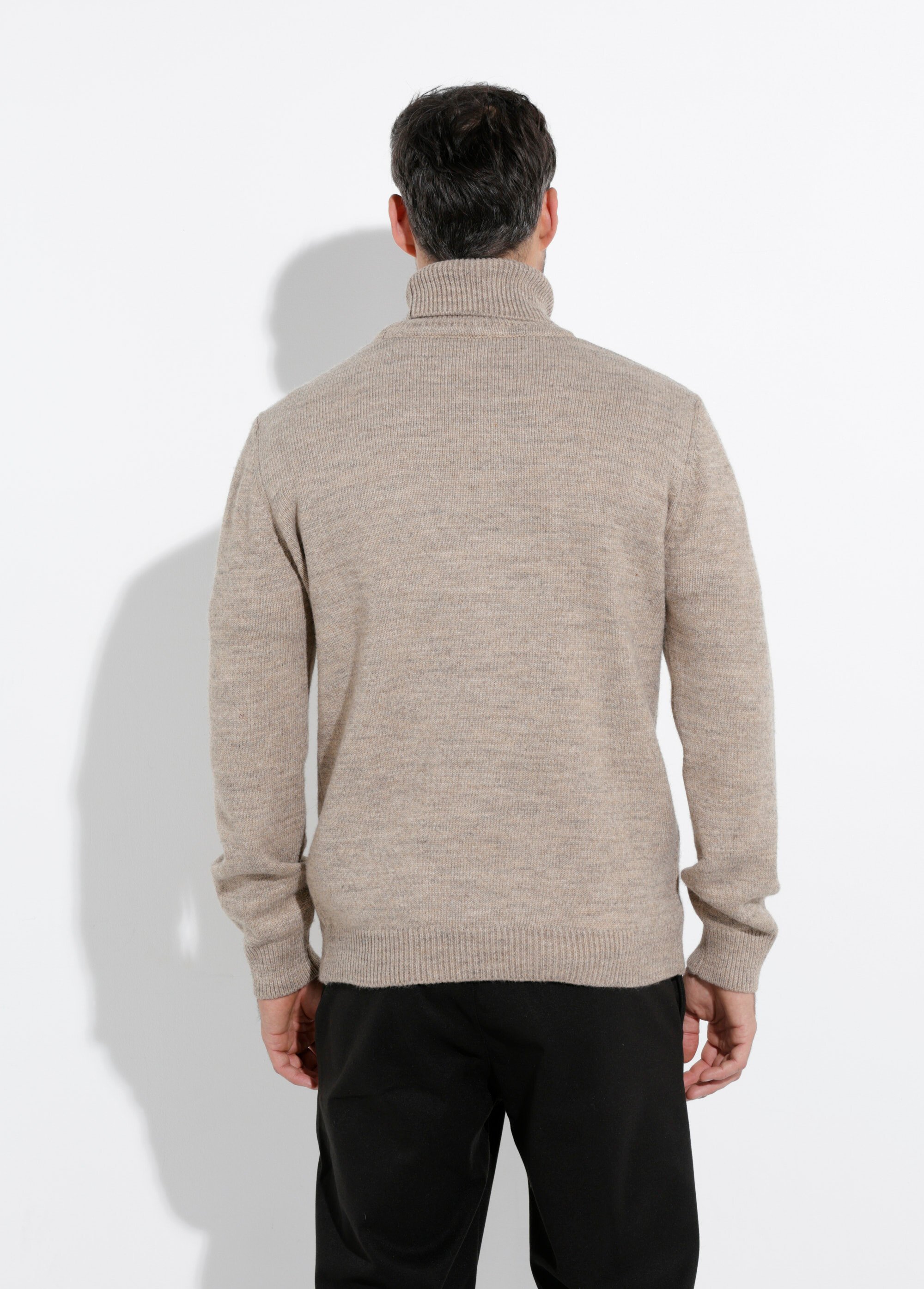 Pull col roulé chaud laine, fines cotes Homme Beige STI23003 DO1