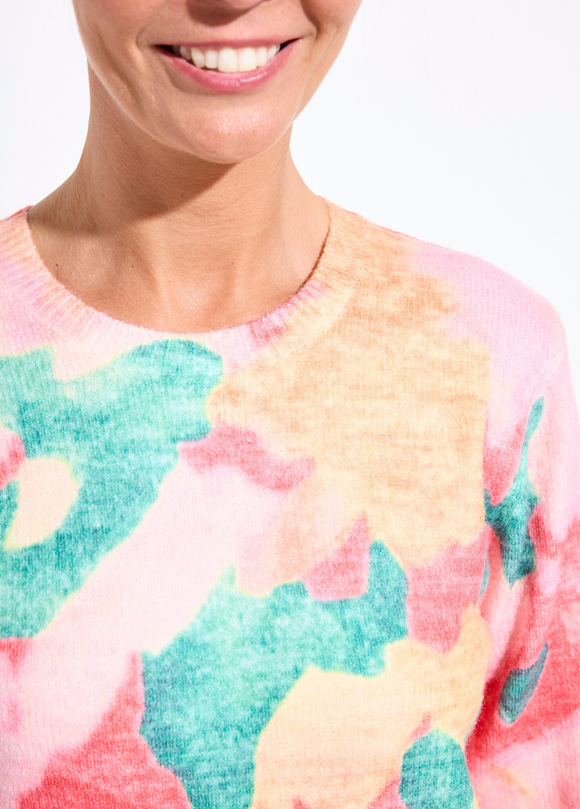 Pull doux col rond imprimé floral Femme IMPRIME CORAIL PACCO DE1