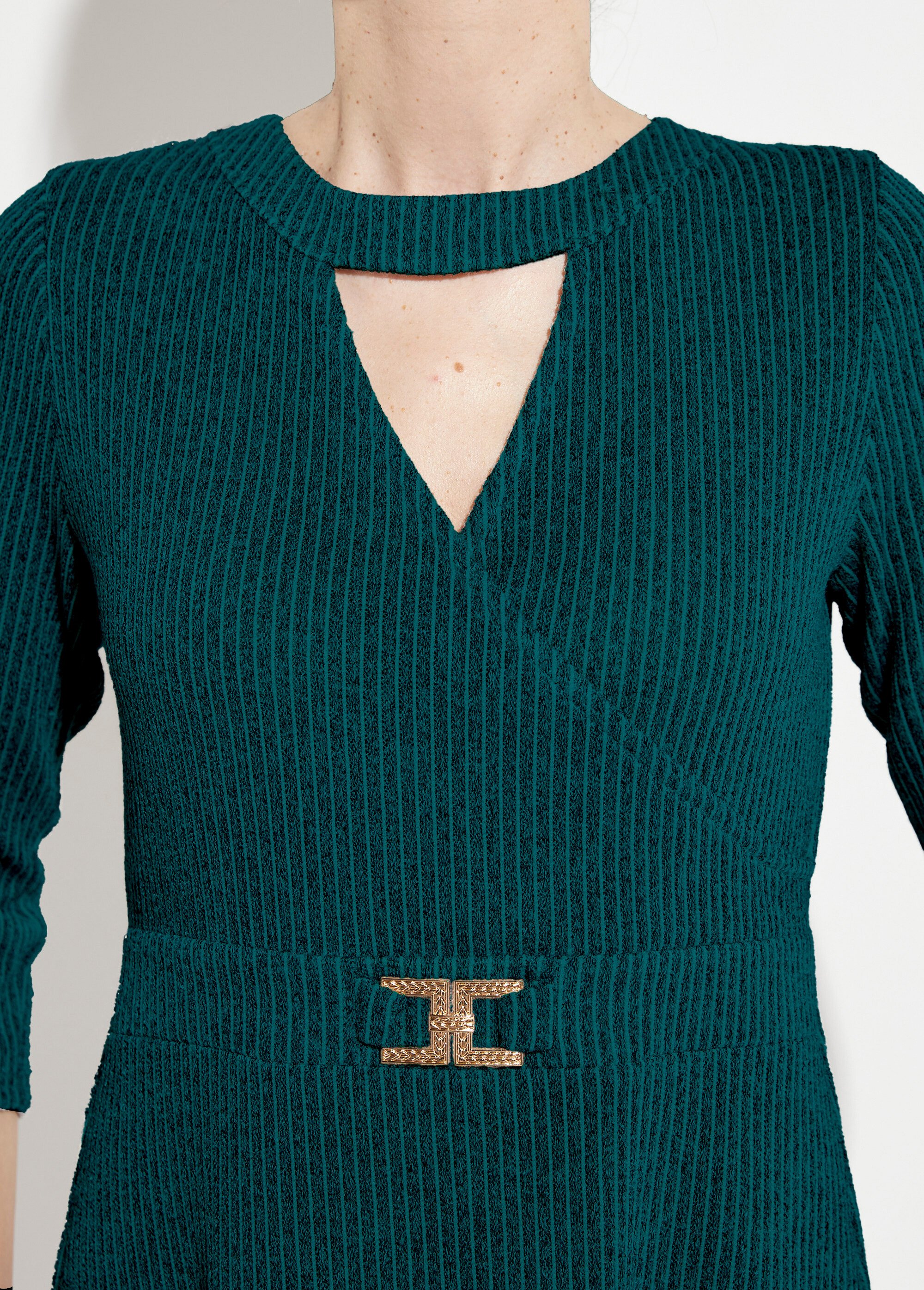 Robe cache-coeur courte maille côtelée Femme Vert HALMA DE1